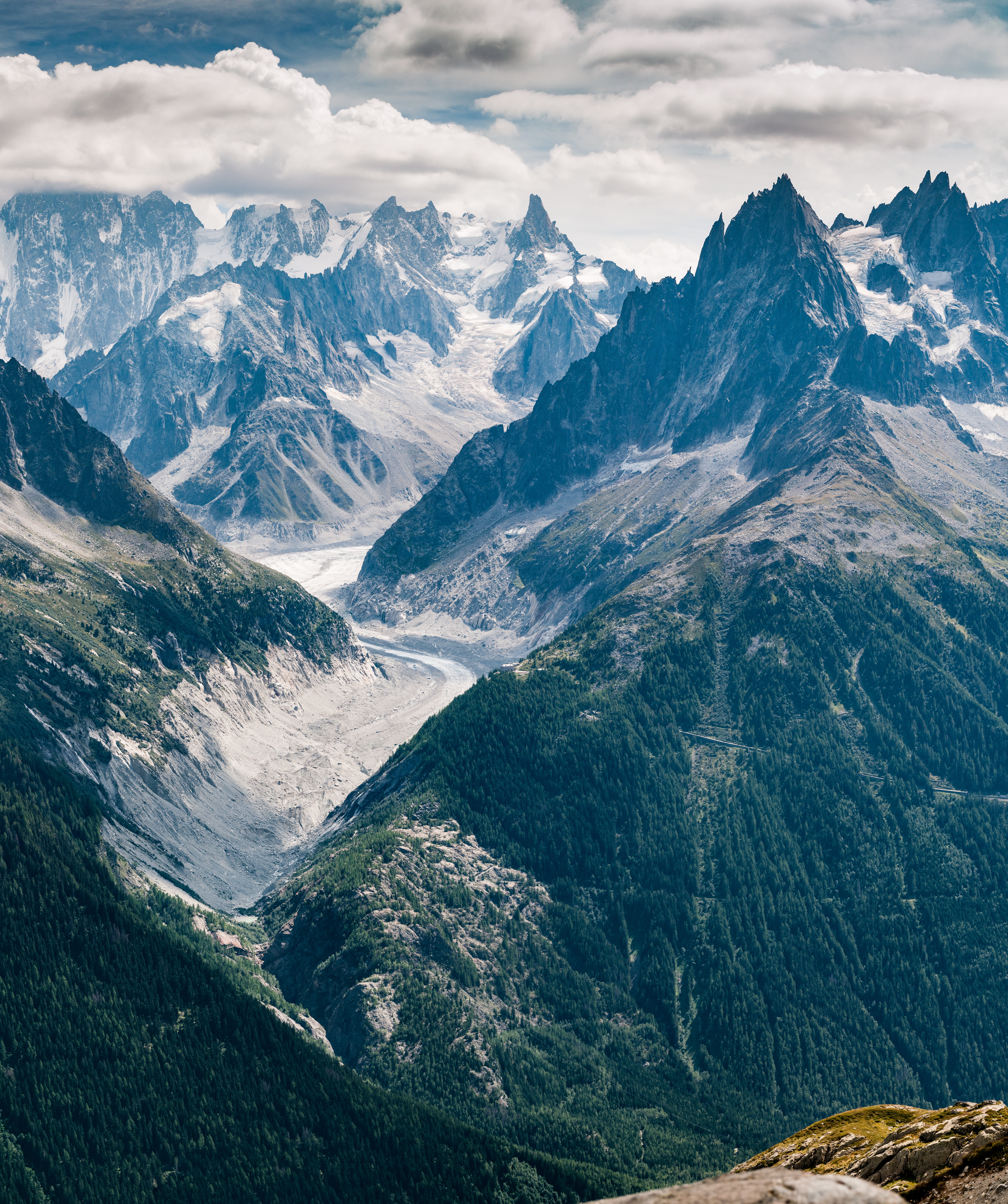 france, nature, mountains, view from above, vertex, road, tops, chamonix Full HD
