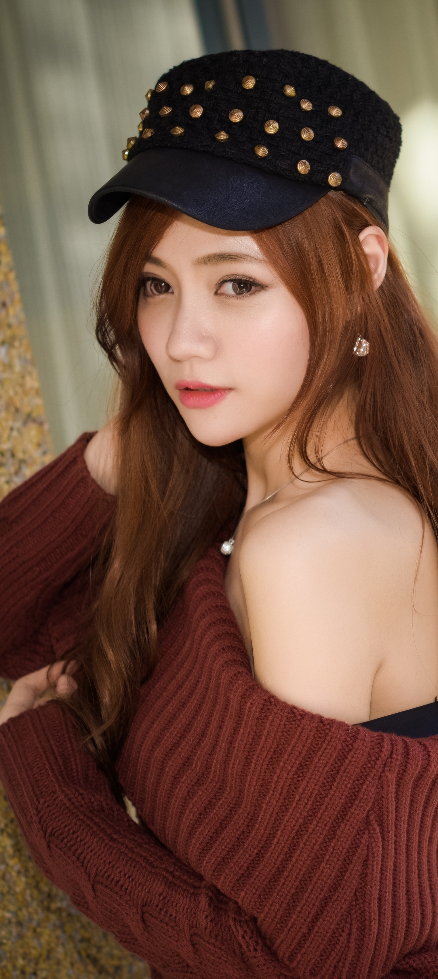 Download mobile wallpaper Redhead, Cap, Model, Women, Asian for free.