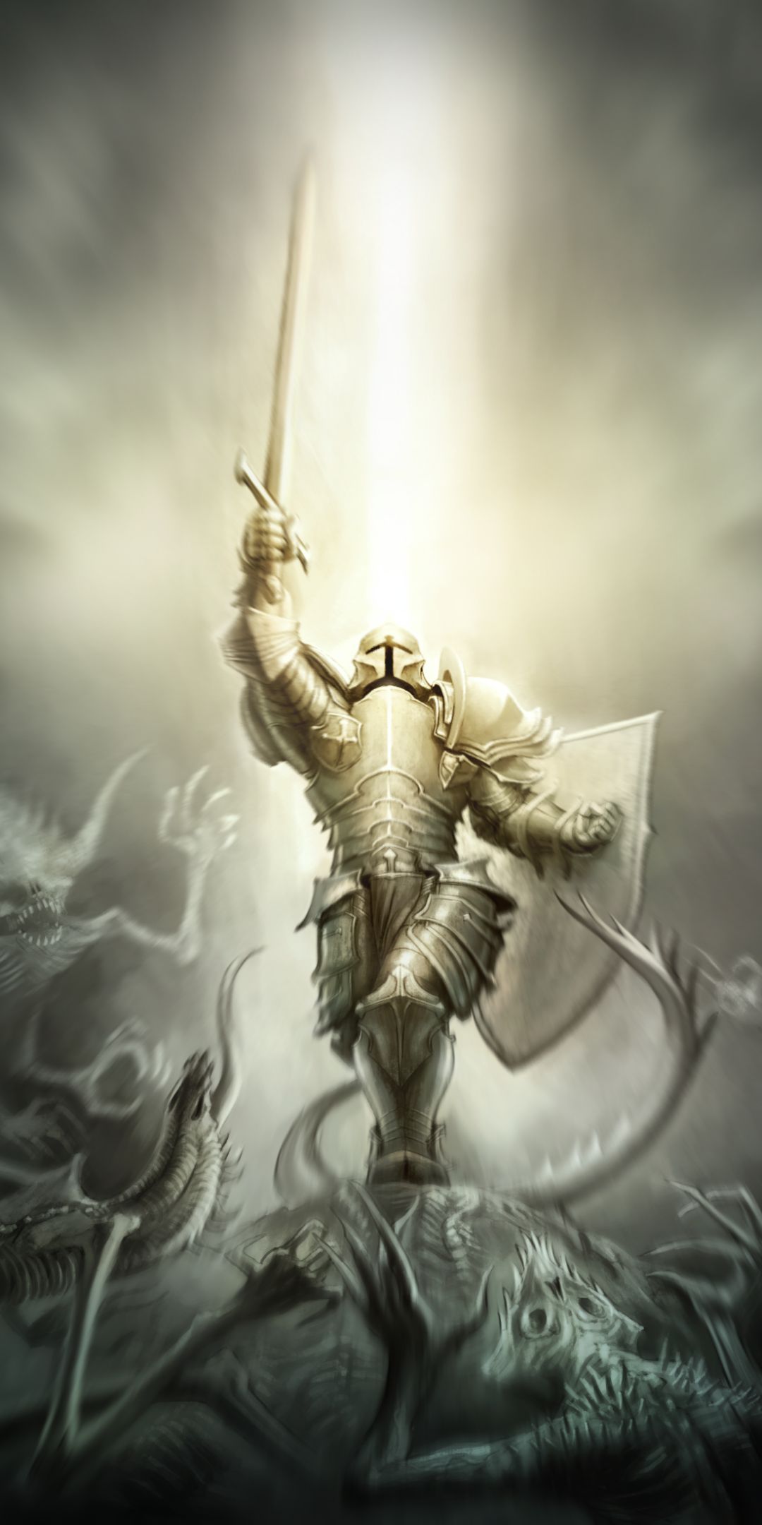 Download mobile wallpaper Fantasy, Shield, Warrior, Knight, Demon, Armor, Sword for free.