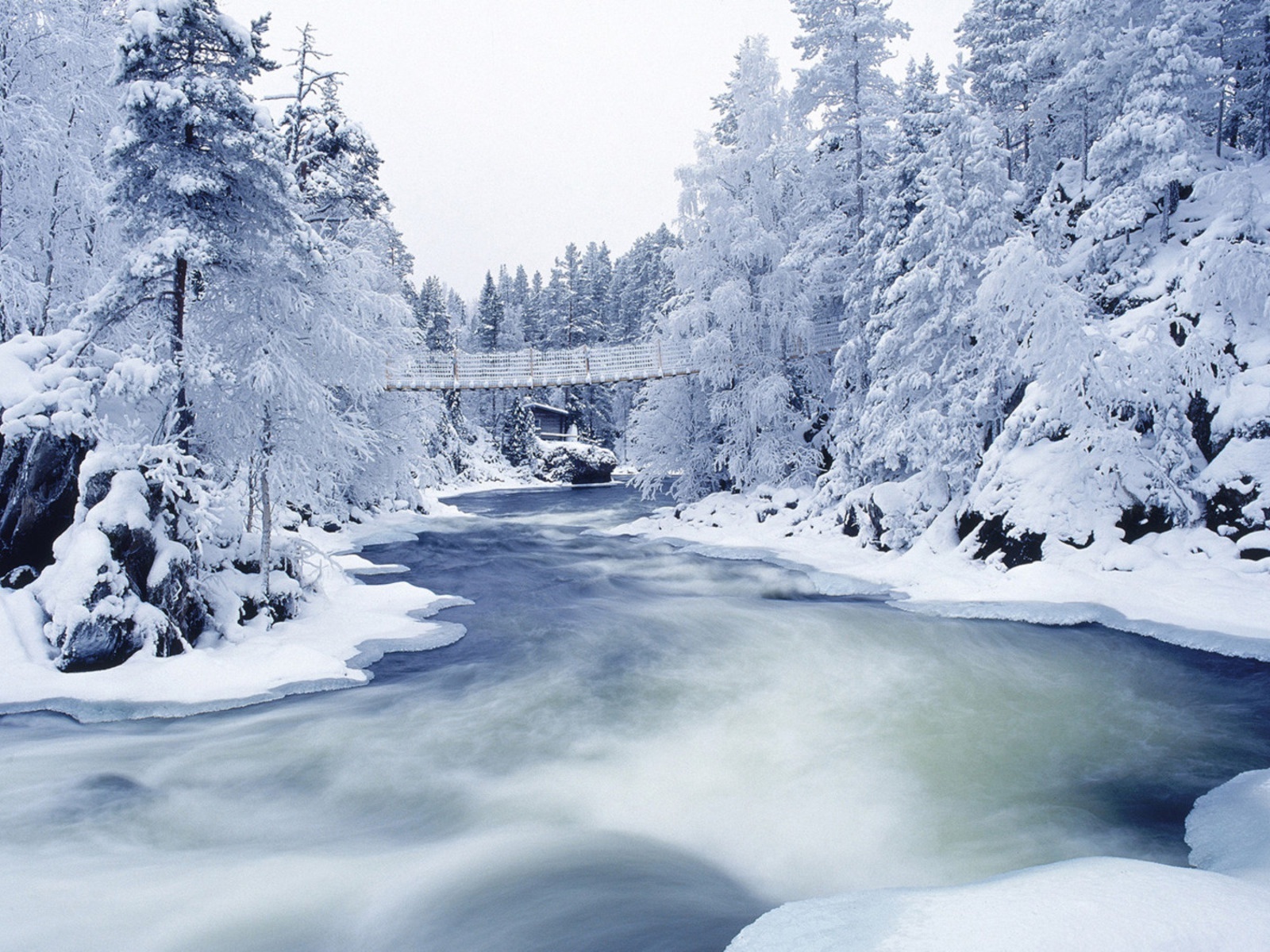 Скачать картинку Снег, Деревья, Река, Пейзаж, Зима в телефон бесплатно.