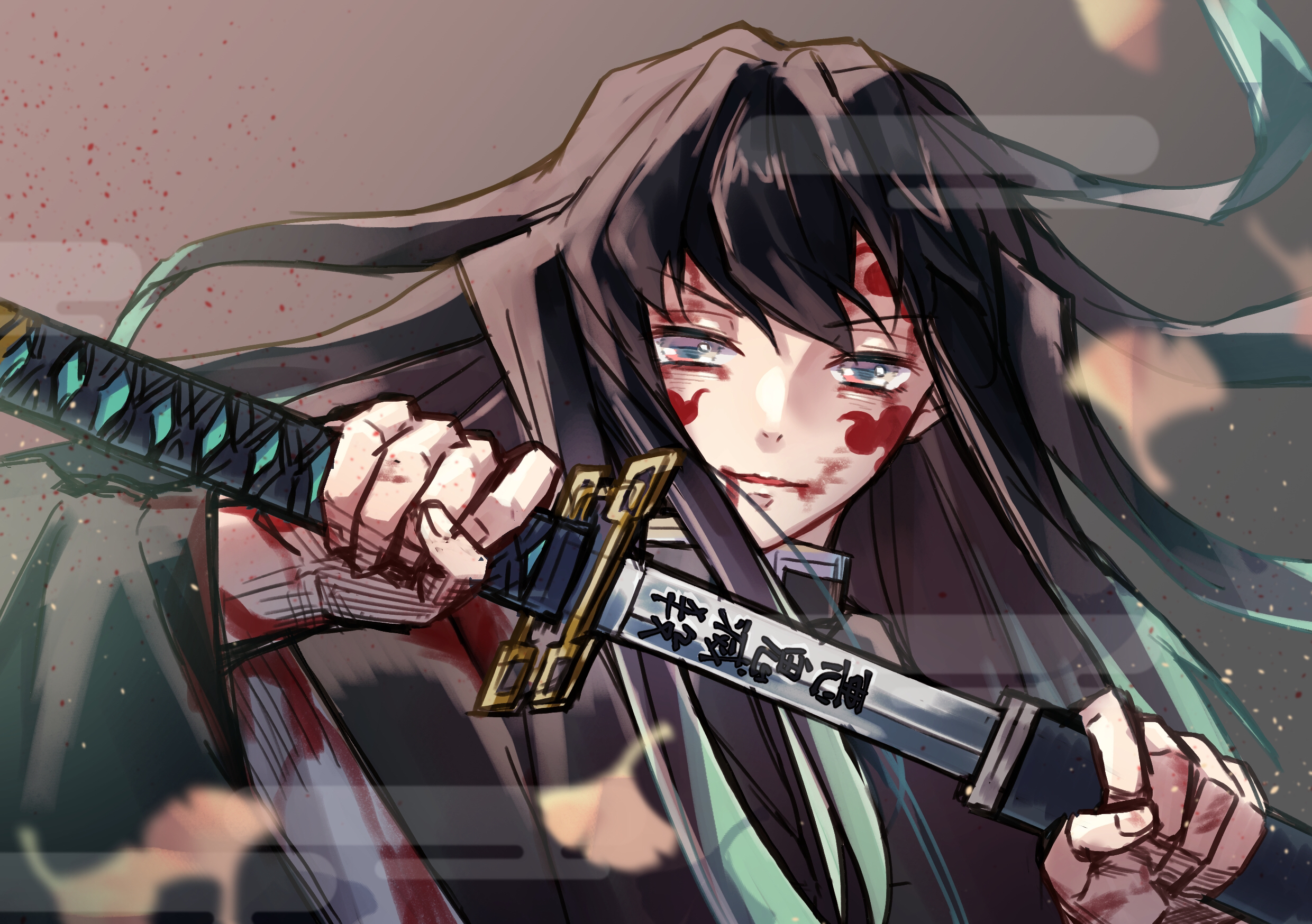 muichiro tokito, anime, demon slayer: kimetsu no yaiba, brown hair, katana, sword, woman warrior