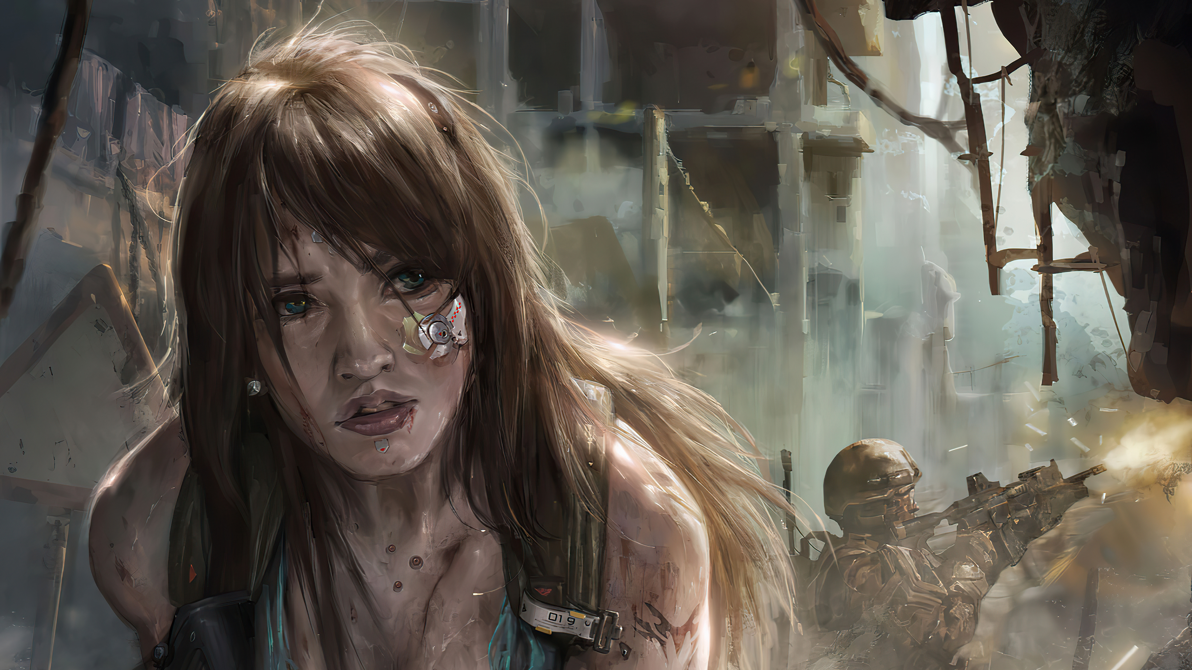 Free download wallpaper Warrior, Sci Fi, Cyborg, Soldier, Futuristic, Brown Hair on your PC desktop