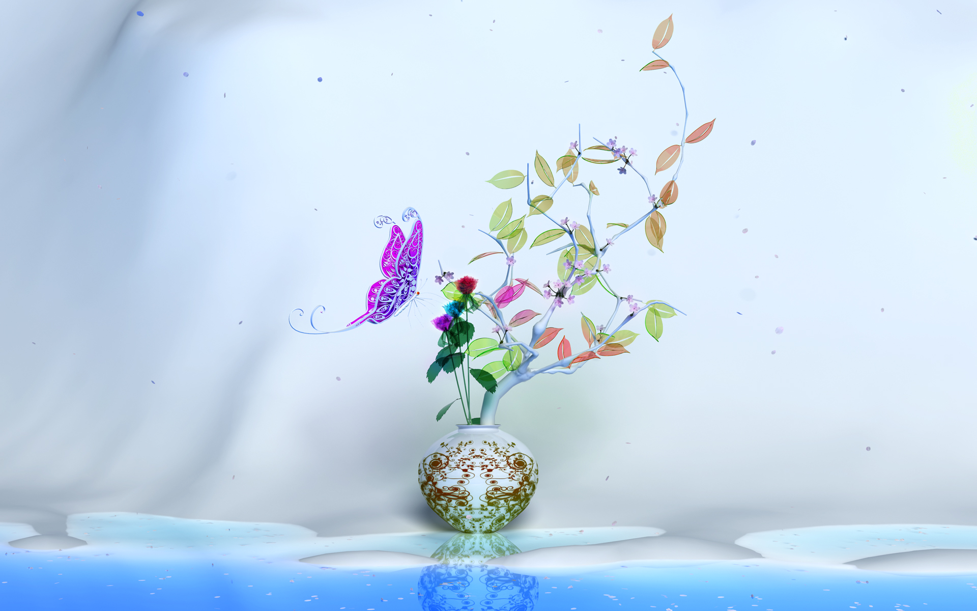 160872 descargar fondo de pantalla artístico, naturaleza, mariposa, planta: protectores de pantalla e imágenes gratis