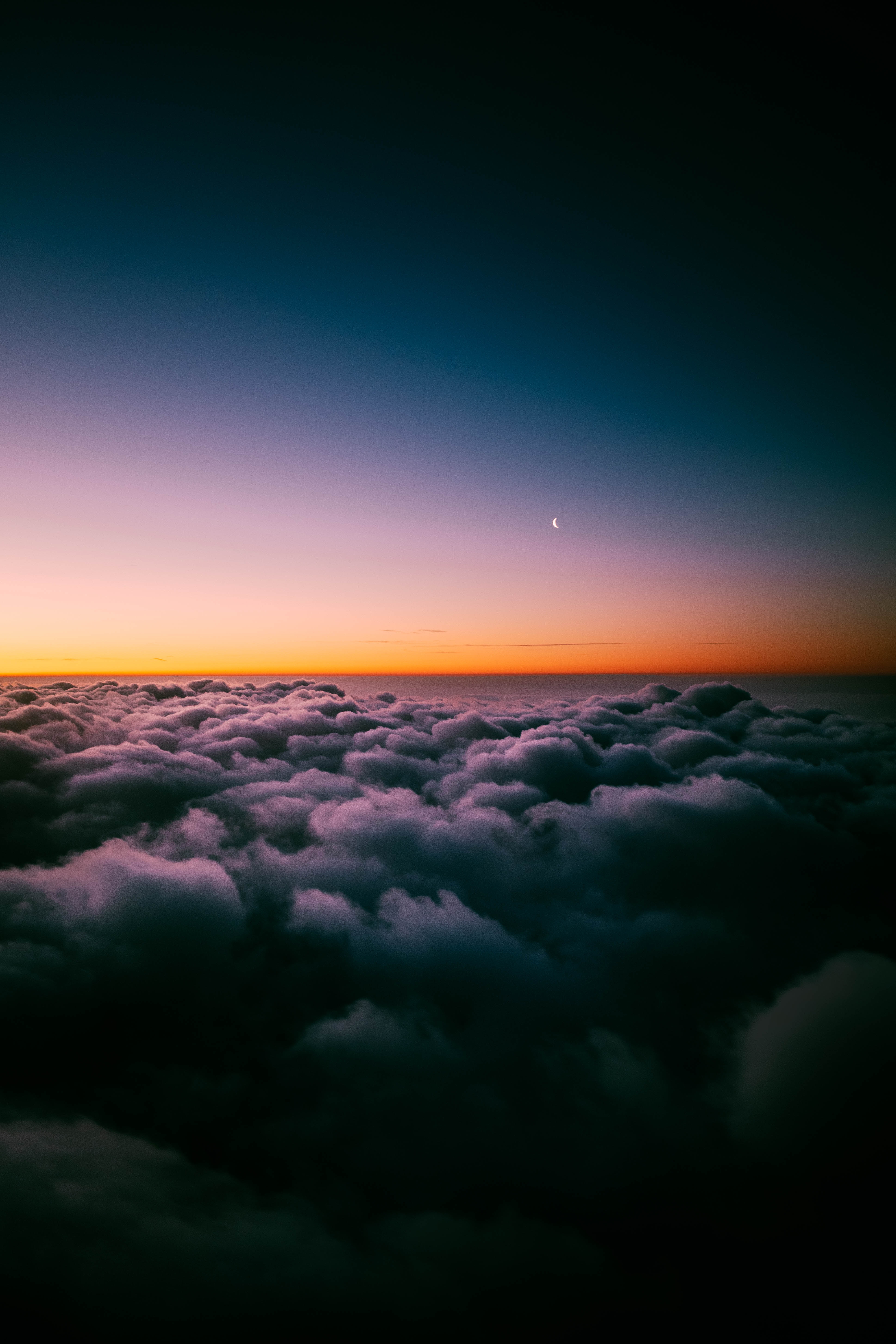 clouds, above the clouds, porous, moon, nature, sunset, twilight, dusk, sky horizon phone background