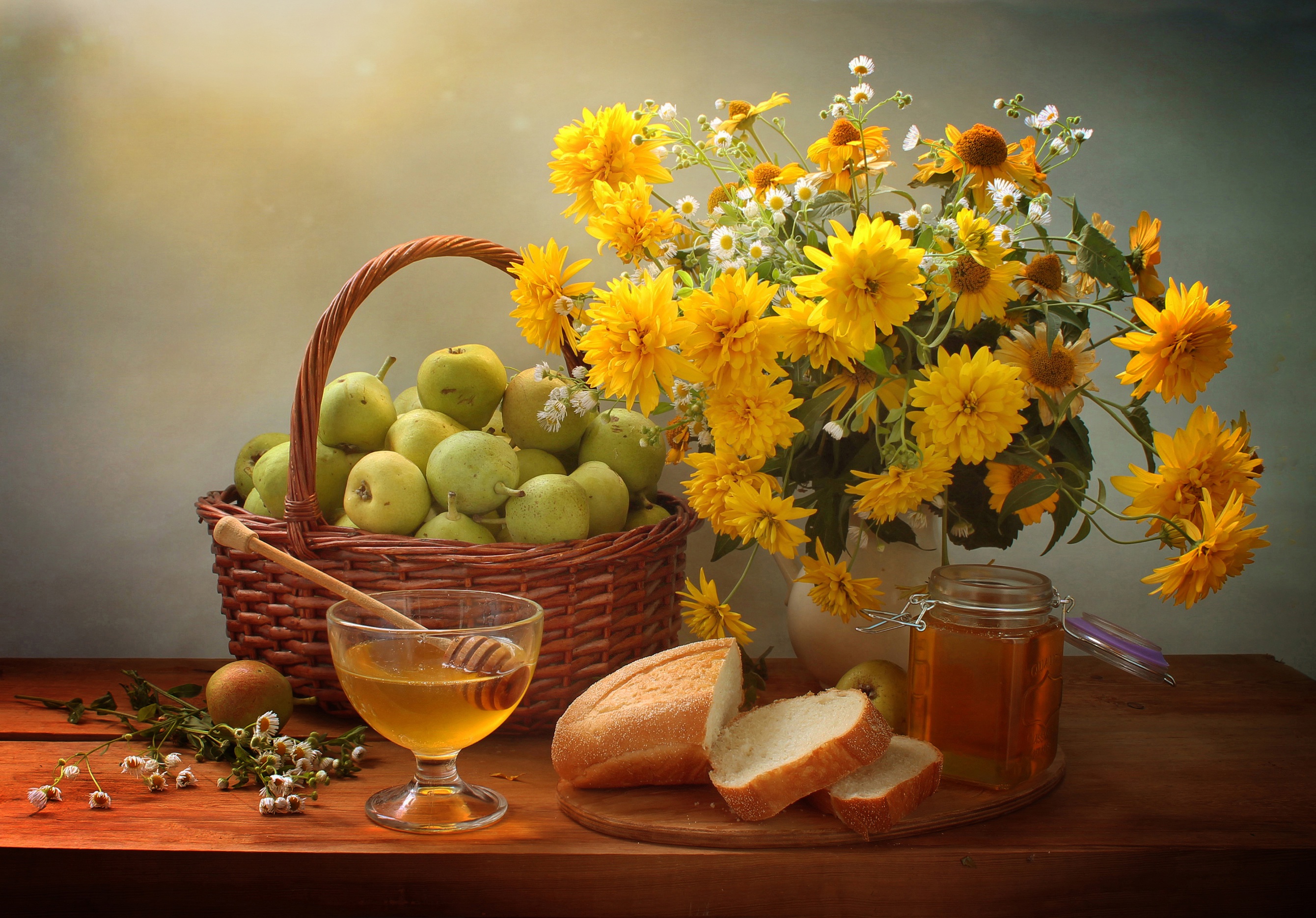 Download mobile wallpaper Still Life, Flower, Honey, Photography, Pear for free.