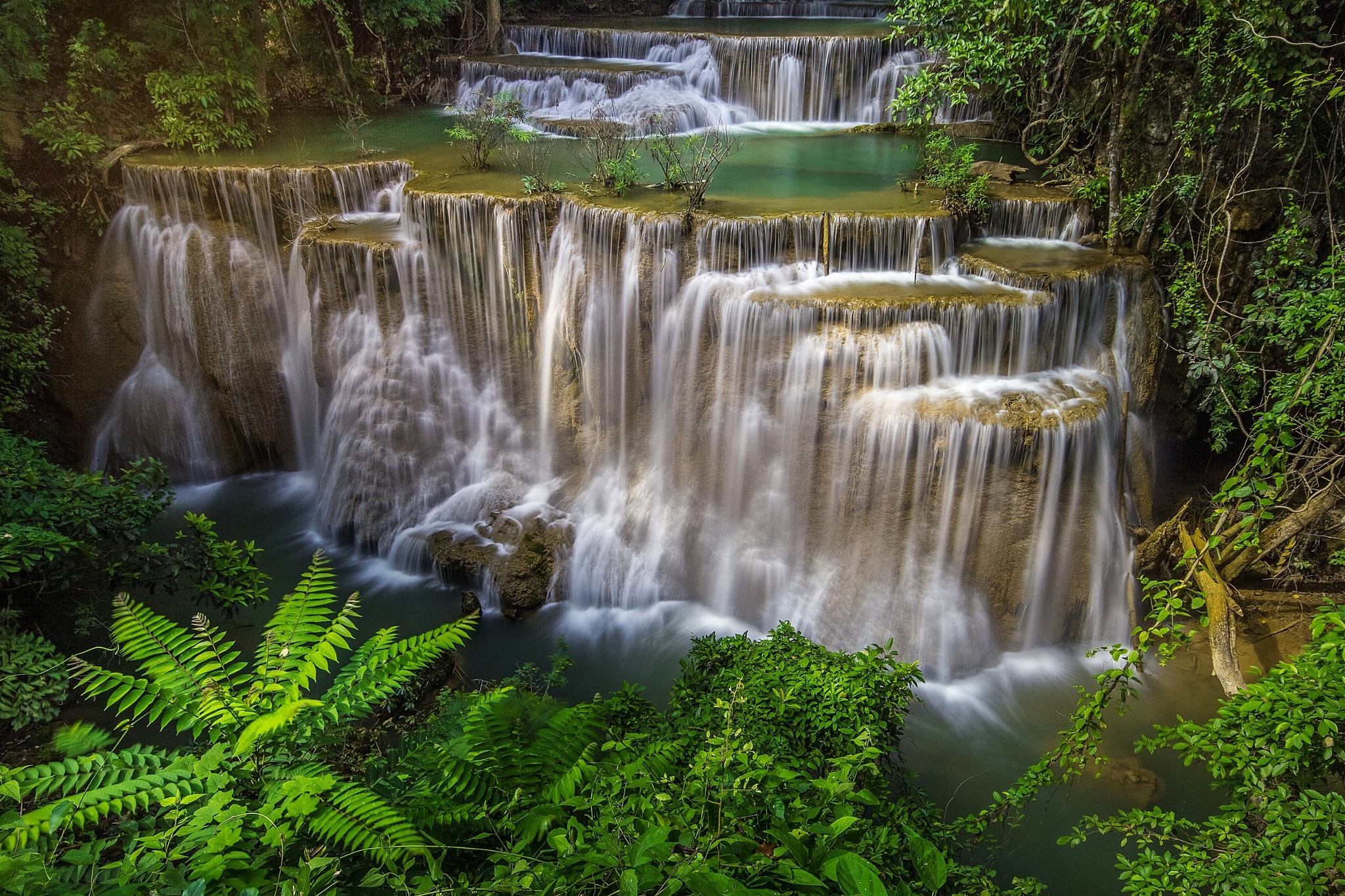 Скачать обои бесплатно Водопады, Водопад, Таиланд, Земля/природа, Национальный Парк Эраван, Водопад Эраван, Водопад Хуай Мэй Камин картинка на рабочий стол ПК