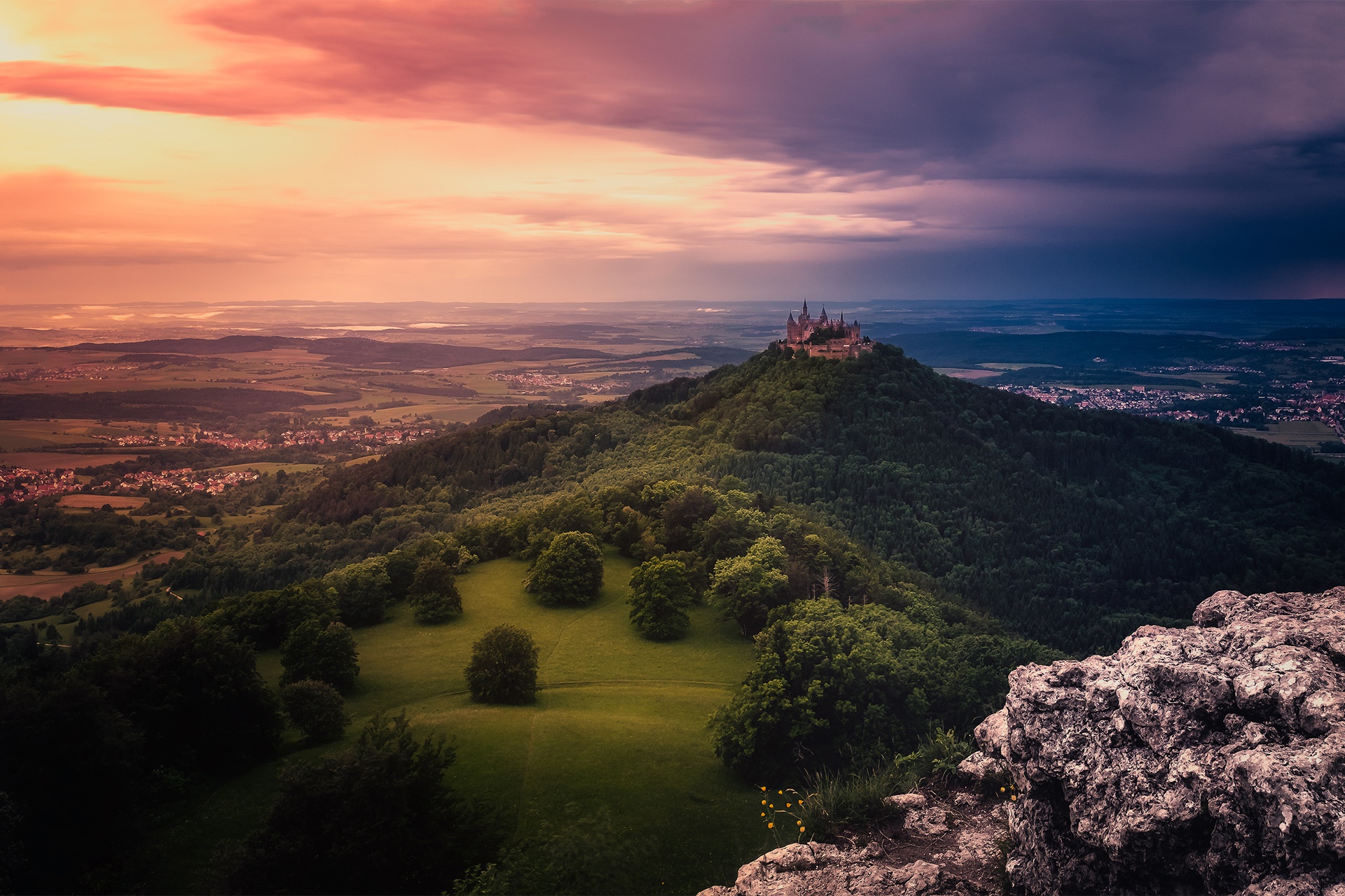 Free download wallpaper Landscape, Castles, Horizon, Forest, Panorama, Hill, Germany, Man Made, Castle on your PC desktop
