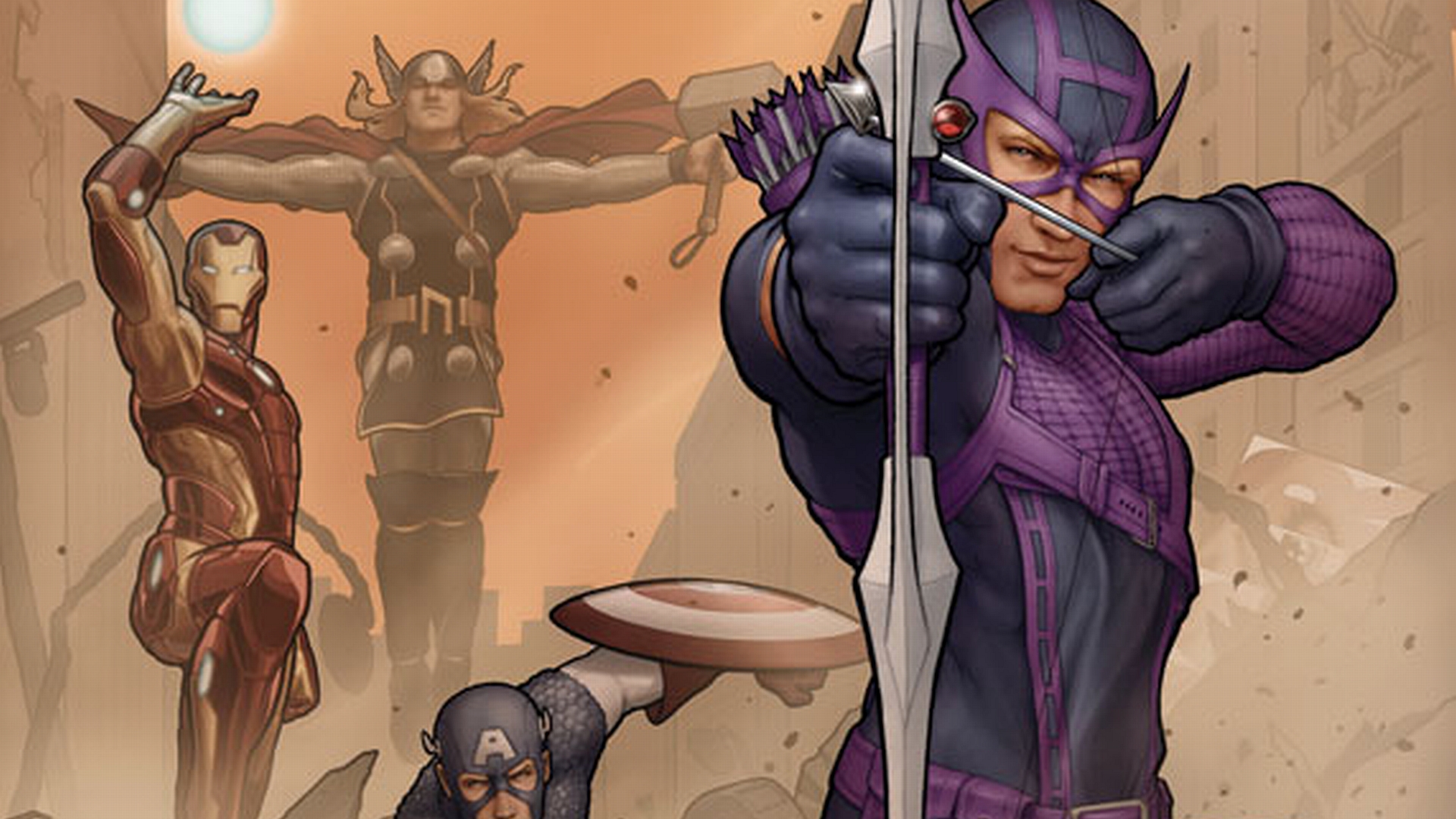 Download mobile wallpaper Avengers, Captain America, Hawkeye, Thor, The Avengers, Iron Man, Comics for free.