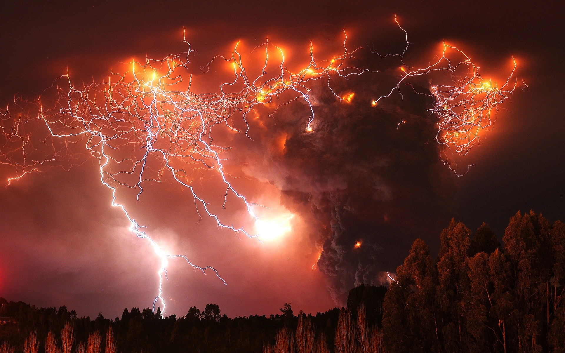 lightning, landscape, nature, red High Definition image