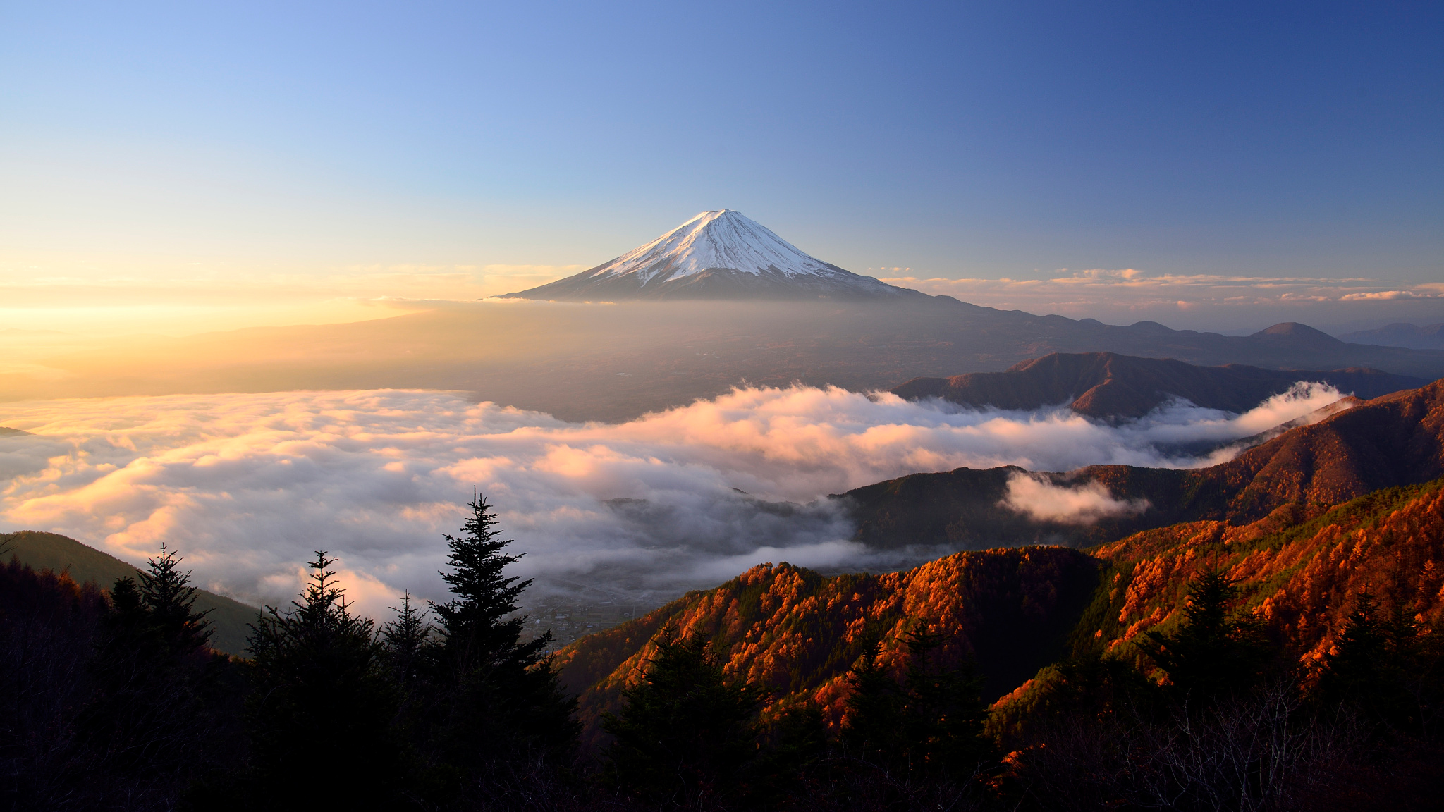 357823 télécharger le fond d'écran mont fuji, japon, terre/nature, paysage, matin, stratovolcan, lever de soleil, volcan, volcans - économiseurs d'écran et images gratuitement