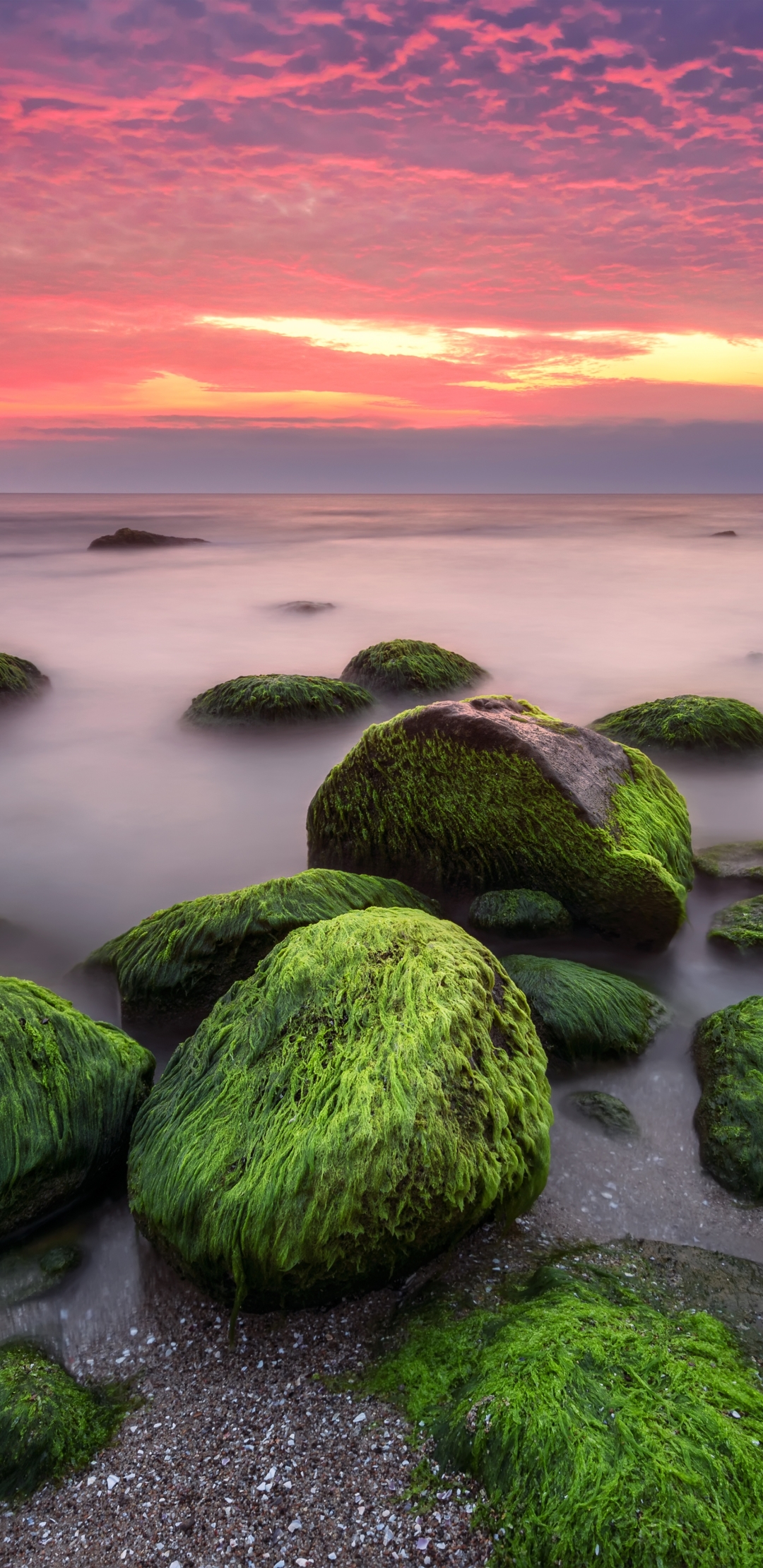 Download mobile wallpaper Nature, Sunset, Horizon, Ocean, Earth, Moss, Cloud for free.