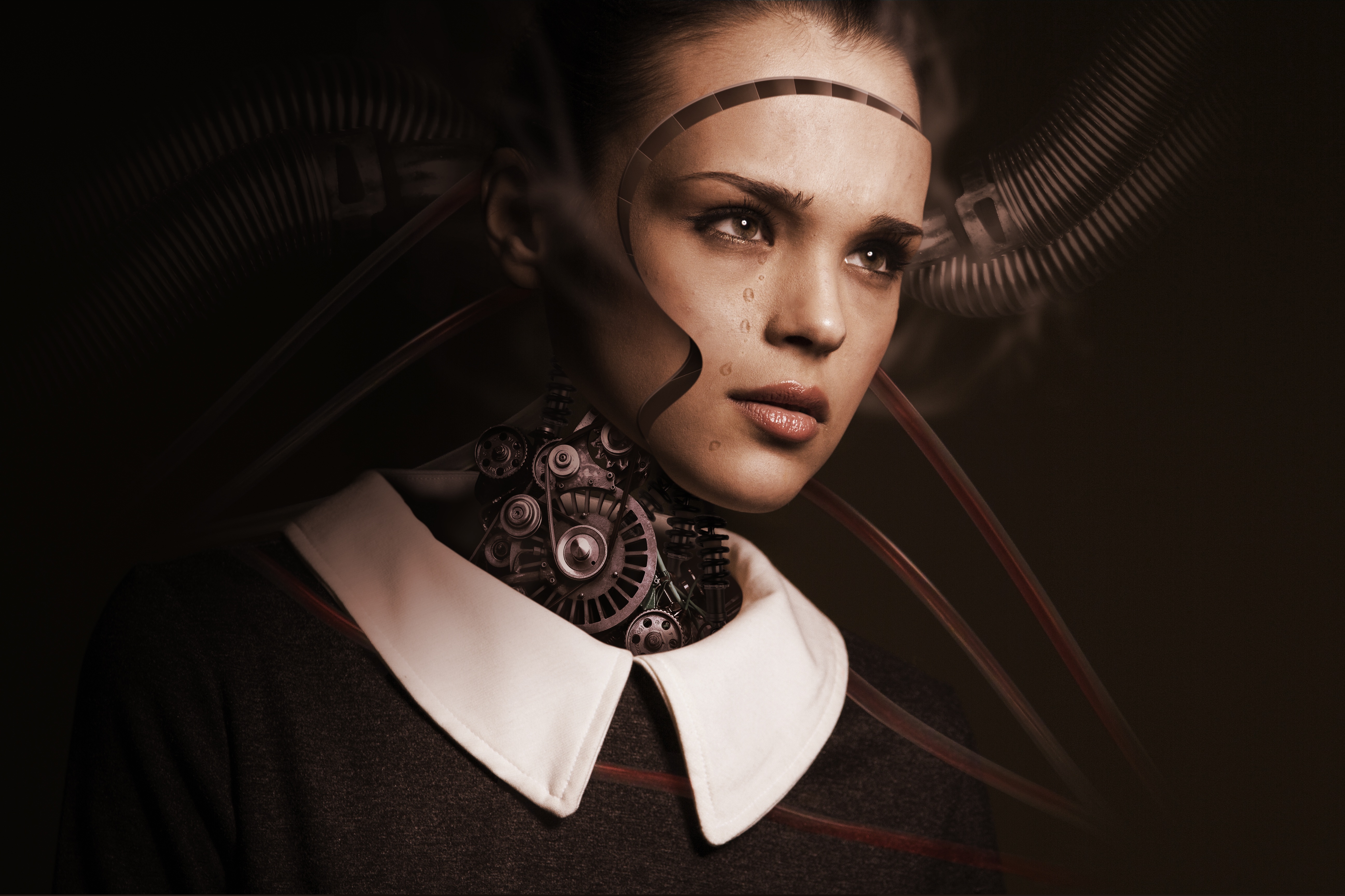 134574 скачать картинку искусственный интеллект, будущее, киборг, девушка, арт, робот, грусть, чувства, слезы - обои и заставки бесплатно