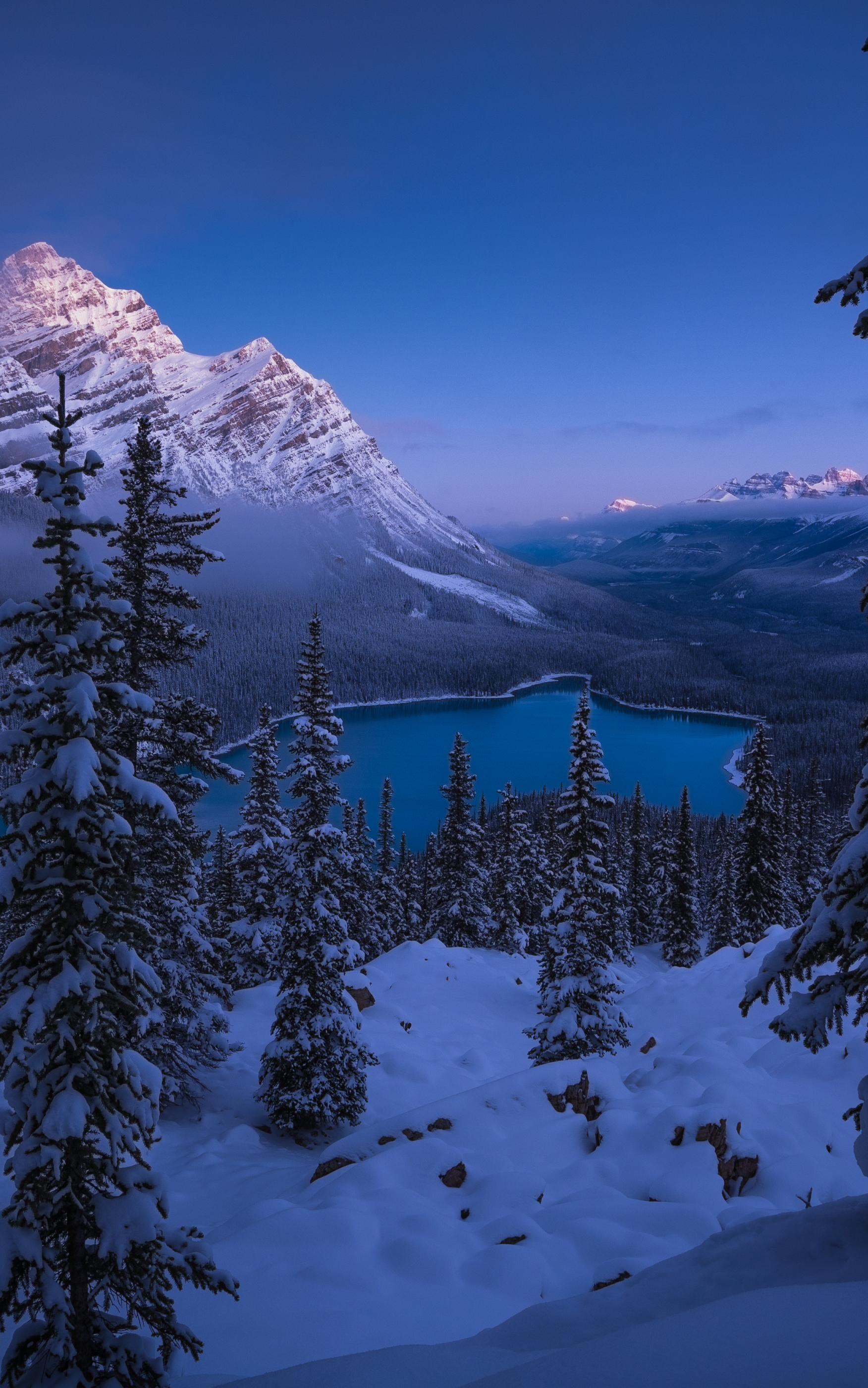 Download mobile wallpaper Landscape, Winter, Snow, Mountain, Lake, Earth, Banff National Park for free.