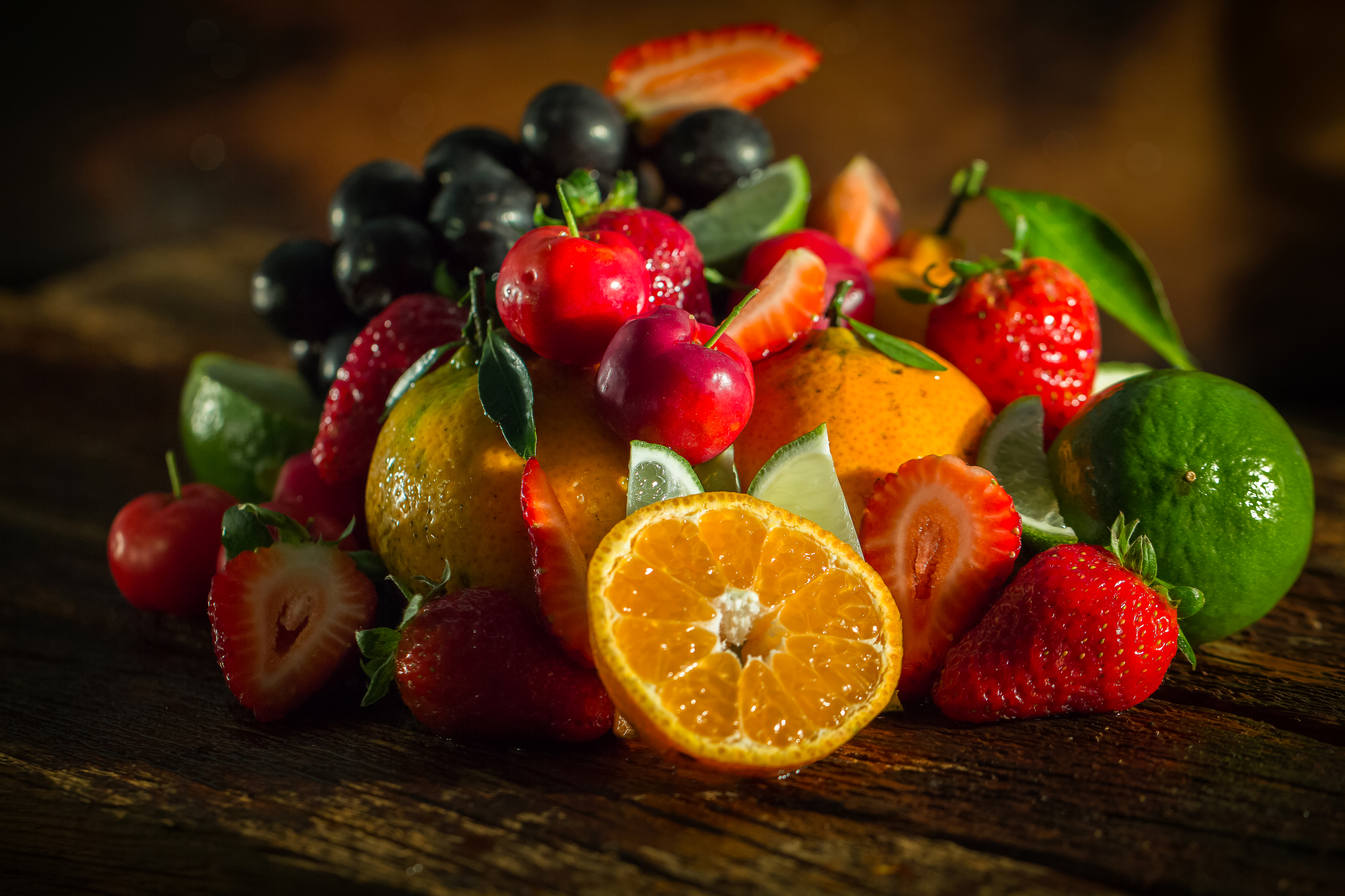 food, fruit, cherry, lime, strawberry, tangerine, fruits