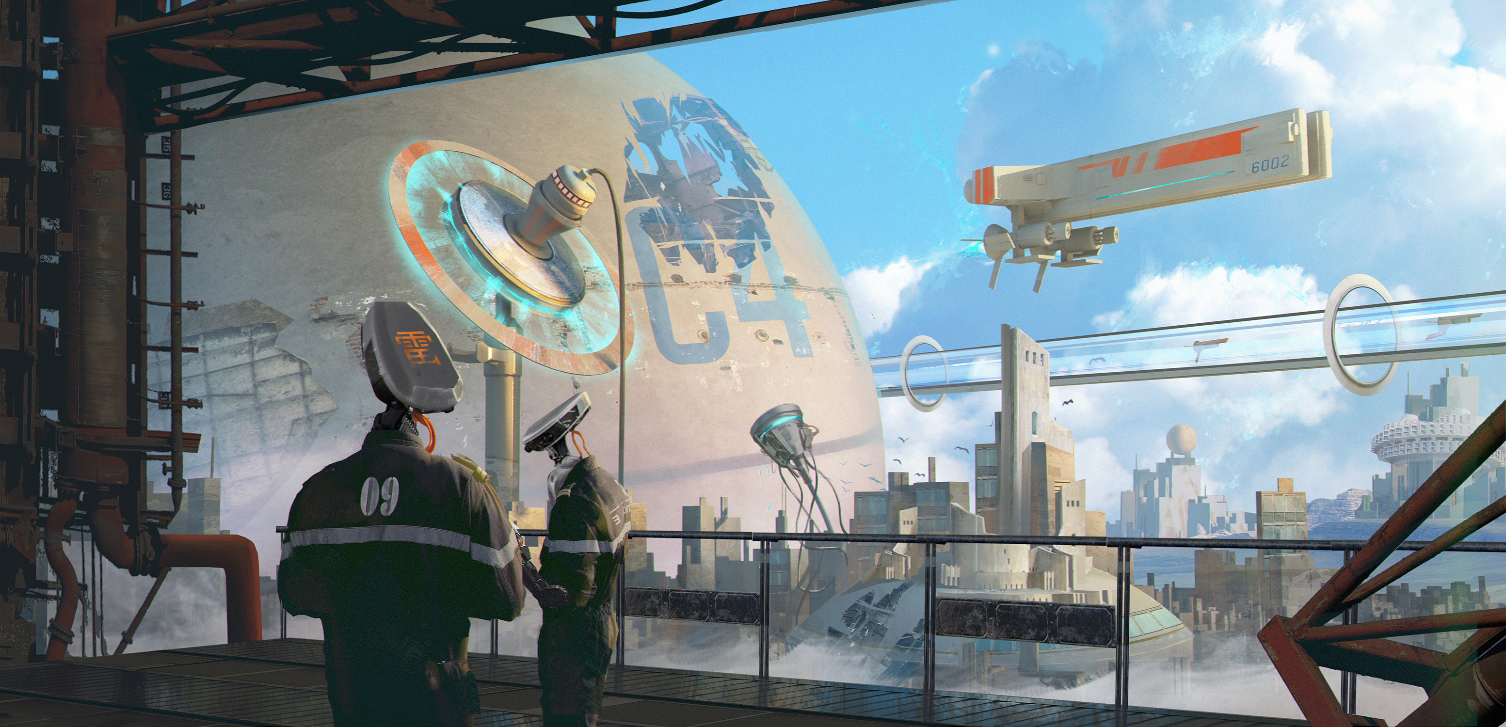 Скачать обои бесплатно Город, Робот, Космический Корабль, Научная Фантастика, Футуристик картинка на рабочий стол ПК