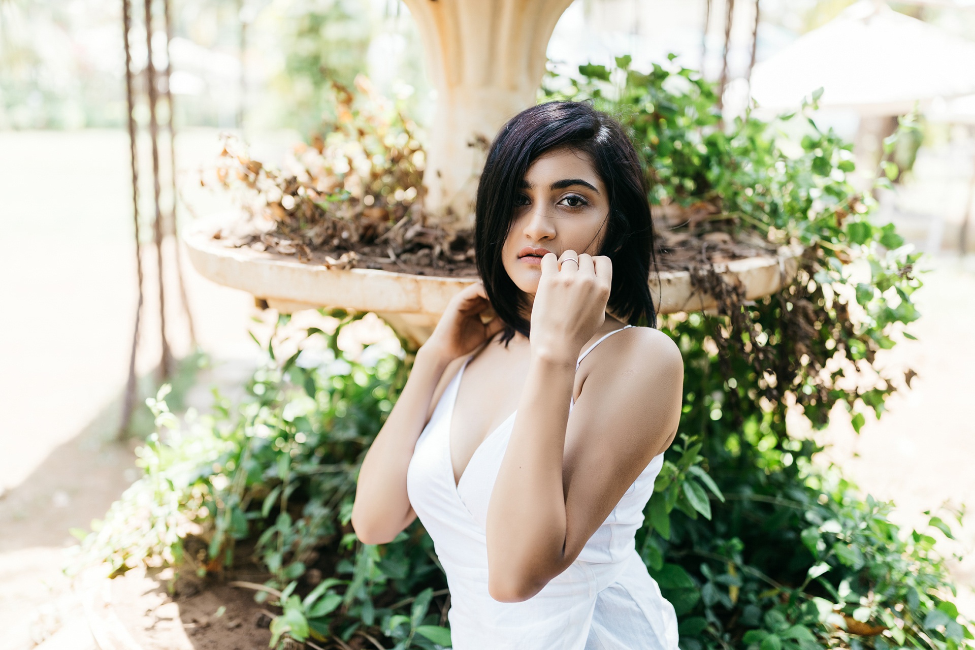 Free download wallpaper Model, Women, Indian, Black Hair, Depth Of Field, White Dress on your PC desktop