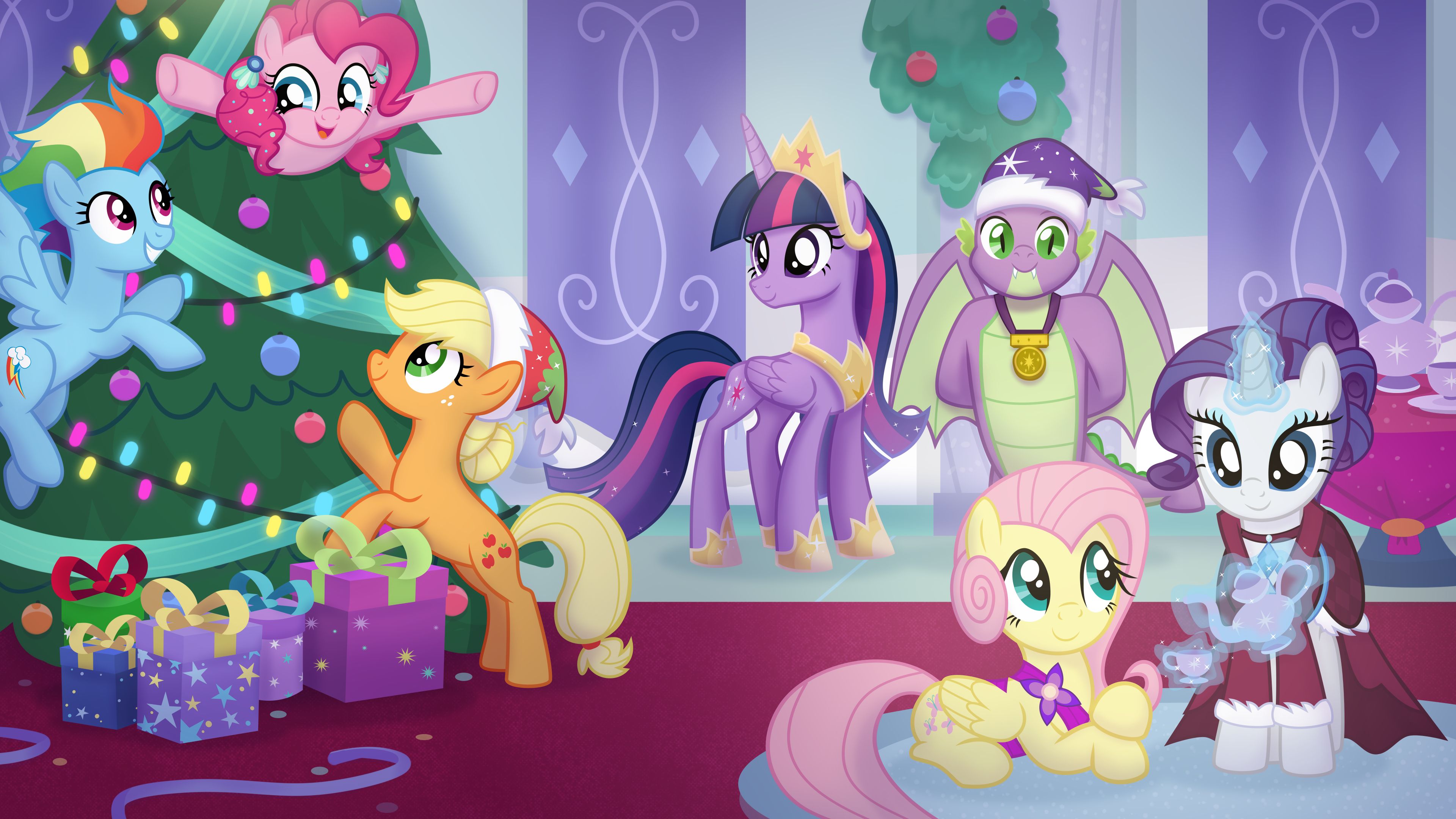 Free download wallpaper Christmas Tree, My Little Pony, Twilight Sparkle, Pinkie Pie, Rainbow Dash, Tv Show, My Little Pony: Friendship Is Magic, Applejack (My Little Pony), Fluttershy (My Little Pony), Rarity (My Little Pony), Spike (My Little Pony) on your PC desktop