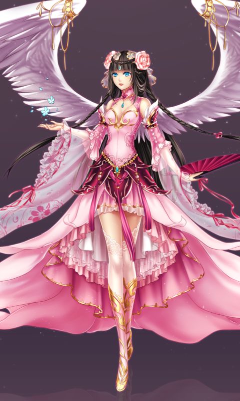 Download mobile wallpaper Anime, Wings, Angel, Dress, Blue Eyes, Braid, Black Hair for free.