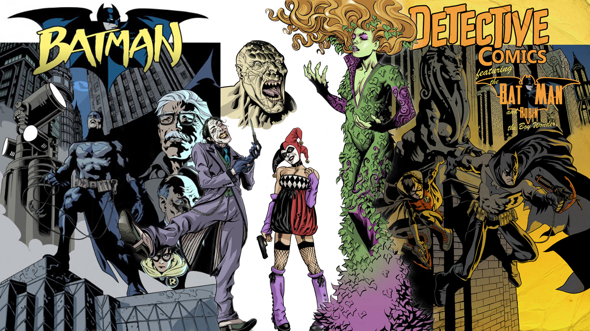 Скачать обои бесплатно Джокер, Комиксы, Бэтмен, Харли Квинн, Ядовитый Плющ, Робин (Комиксы Dc) картинка на рабочий стол ПК
