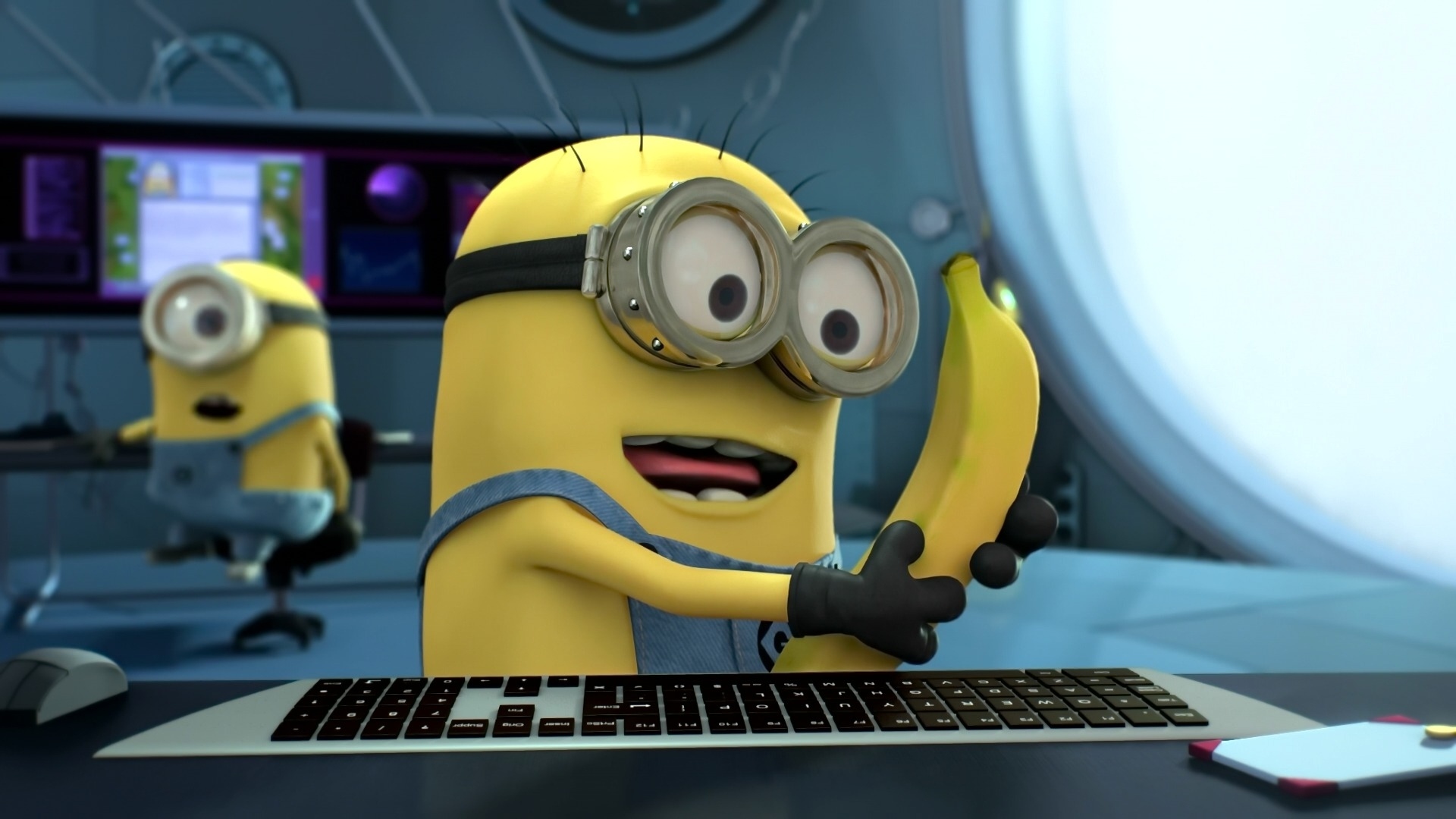 Free download wallpaper Despicable Me, Banana, Movie, Minions, Bob (Minions), Stuart (Minions) on your PC desktop