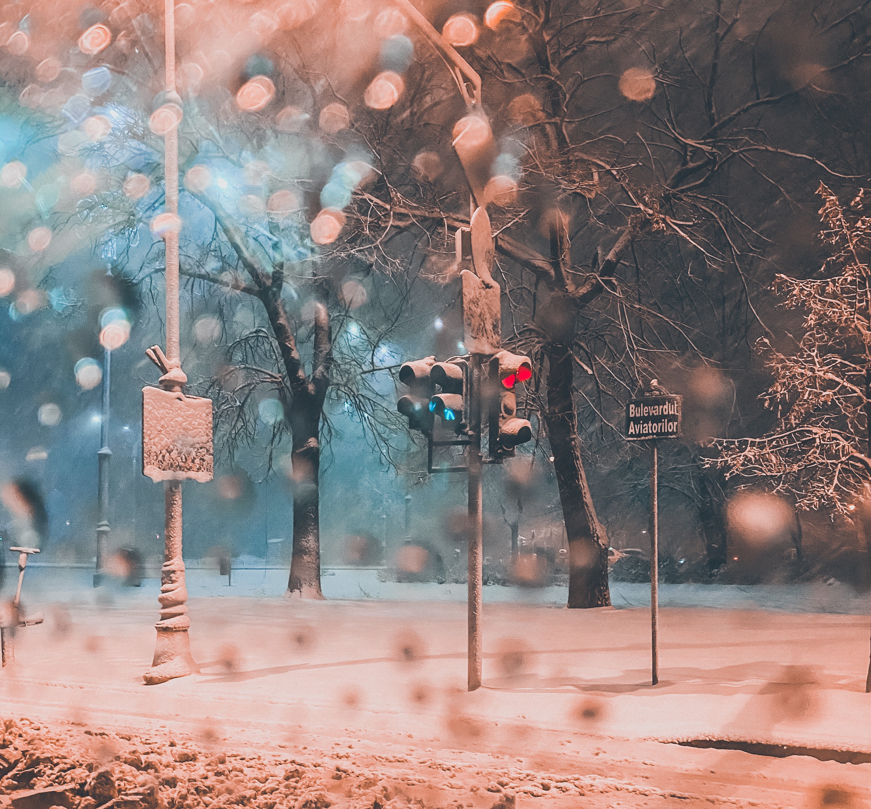 winter, traffic light, snow, miscellanea, miscellaneous, street, snowstorm Full HD