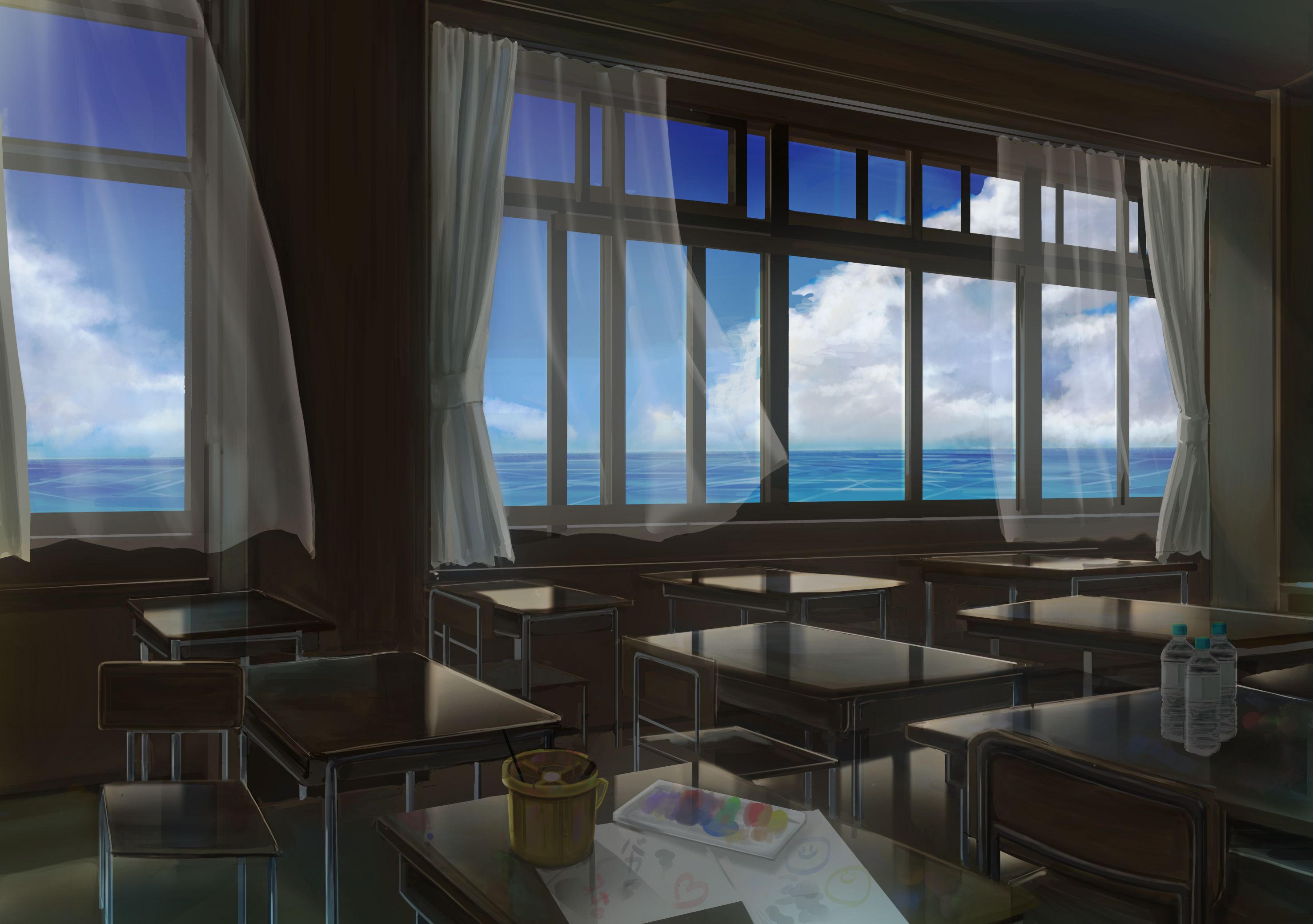 Download mobile wallpaper Anime, Sky, Sea, Cloud, Original, Classroom for free.