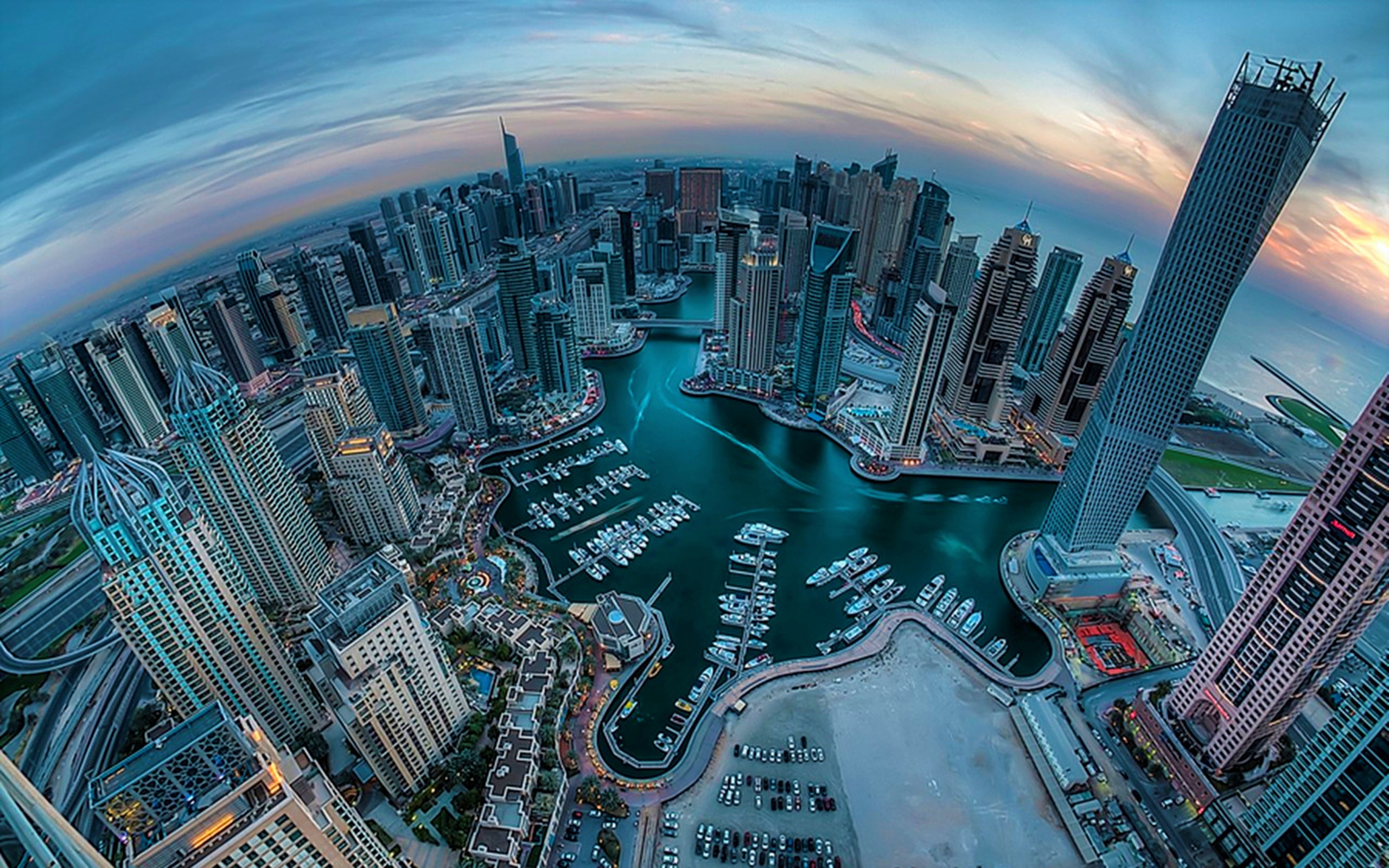 Download mobile wallpaper City, Building, Dubai, Man Made, Fisheye for free.