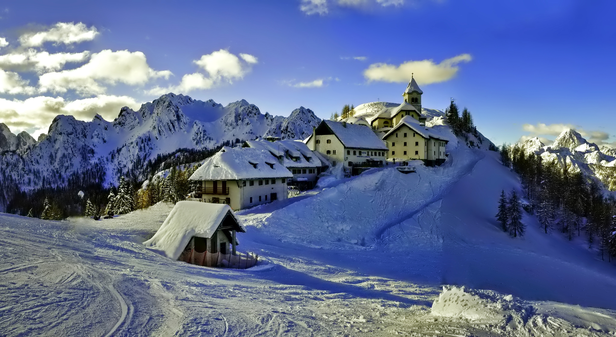 Download mobile wallpaper Winter, Snow, Mountain, House, Earth, Village, Photography for free.