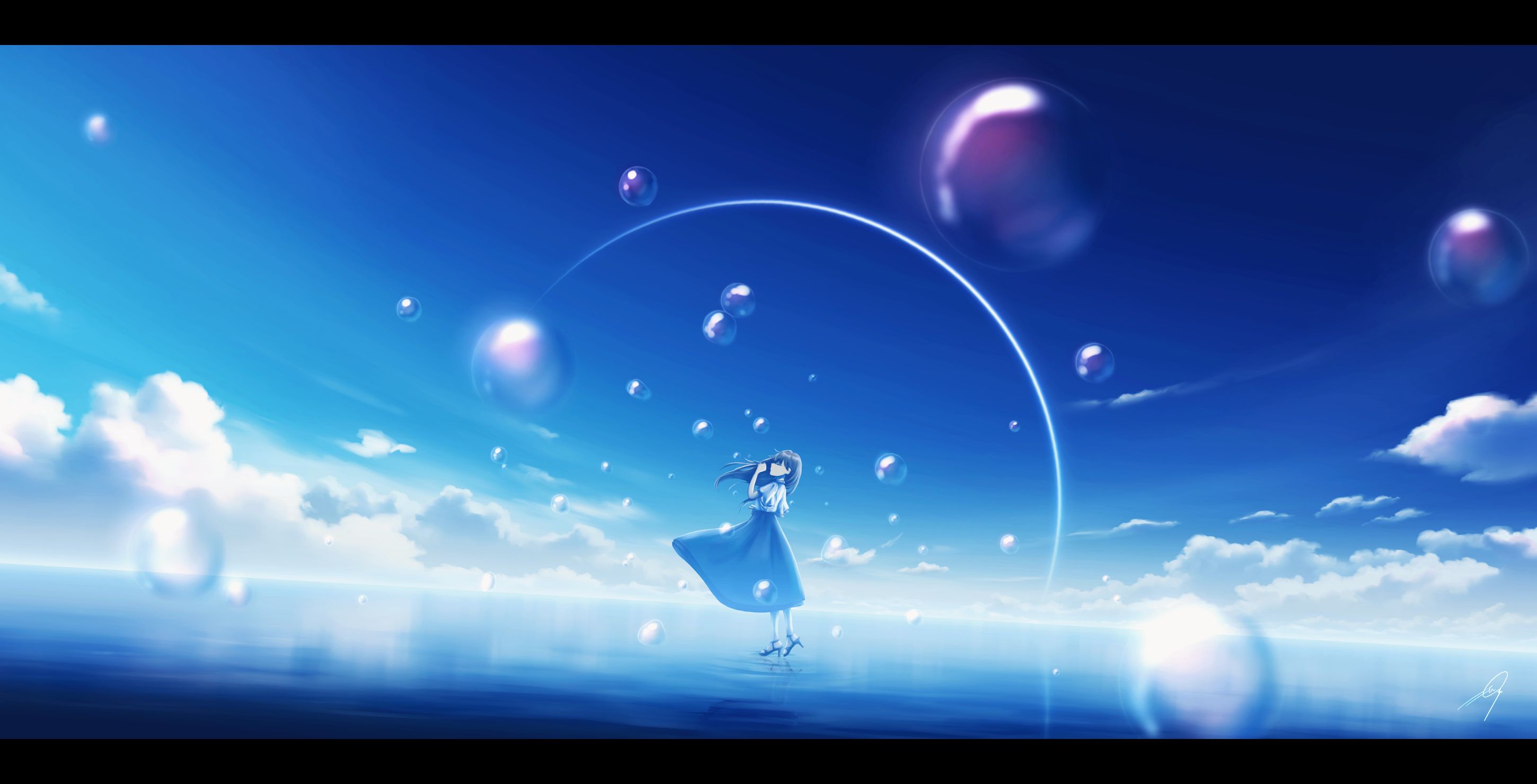 Free download wallpaper Anime, Sky, Girl, Bubble on your PC desktop