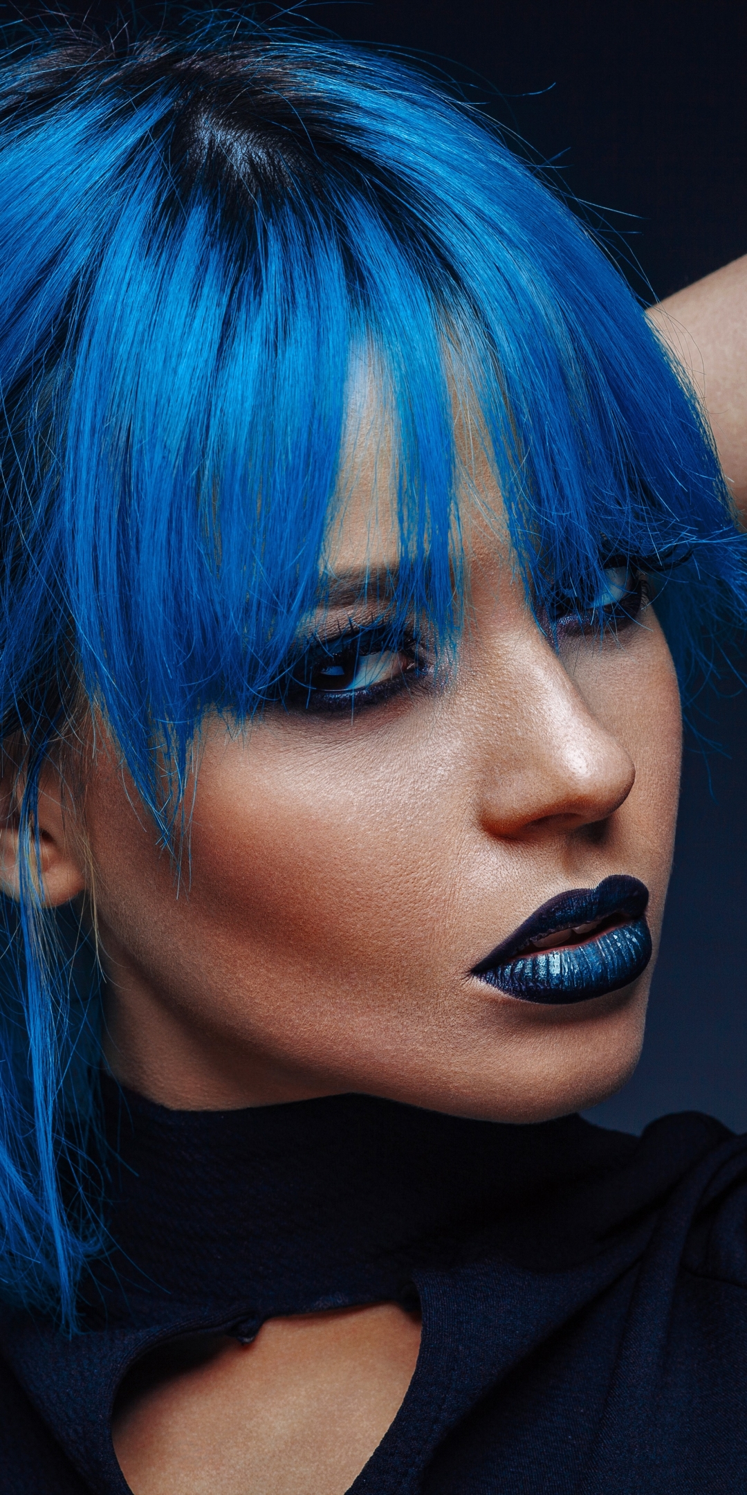 Download mobile wallpaper Face, Model, Women, Blue Hair, Lipstick for free.