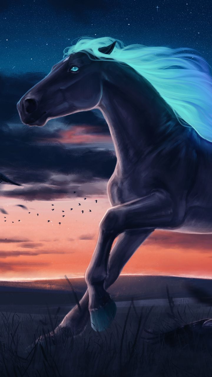 Download mobile wallpaper Fantasy, Night, Moon, Horse, Fantasy Animals for free.