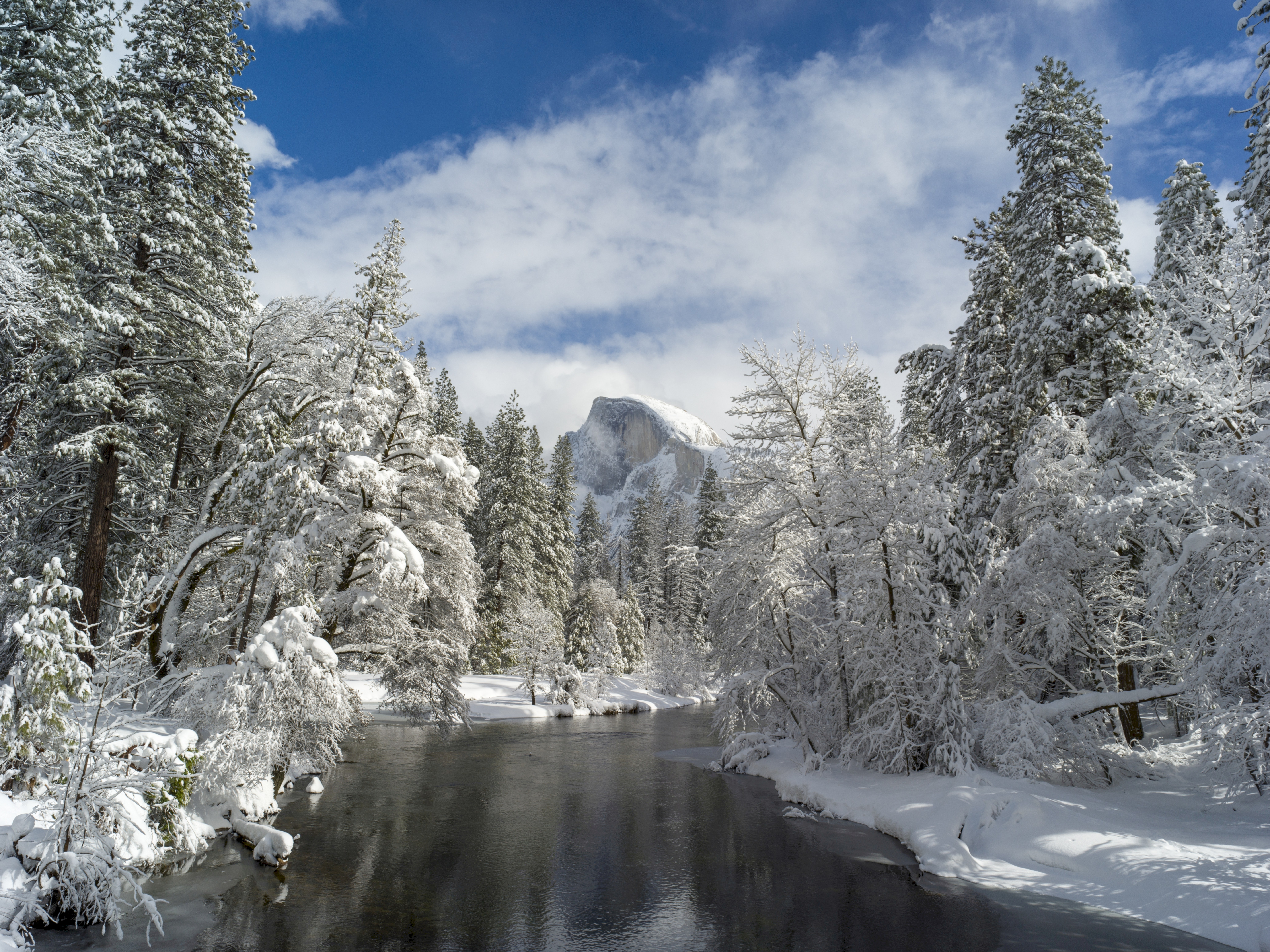 156002 Bild herunterladen flüsse, natur, berg, senke, tal, schneebäume - Hintergrundbilder und Bildschirmschoner kostenlos