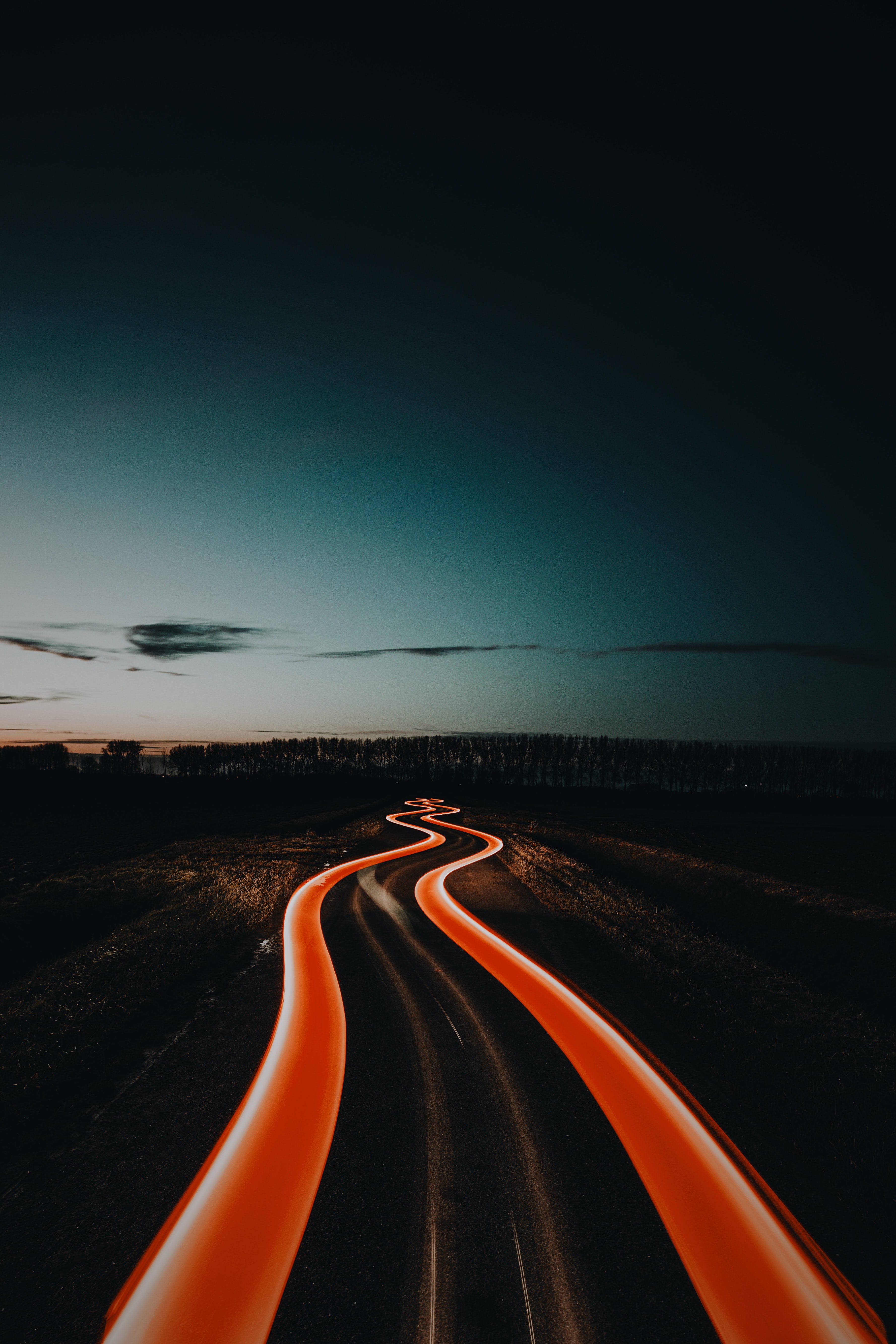 Download mobile wallpaper Winding, Illumination, Road, Backlight, Sinuous, Night, Dark for free.