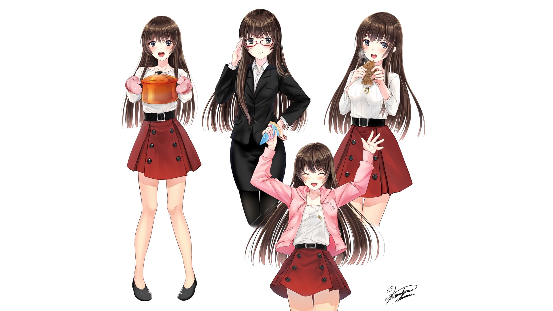 Download mobile wallpaper Anime, Glasses, Skirt, Original, Black Hair for free.
