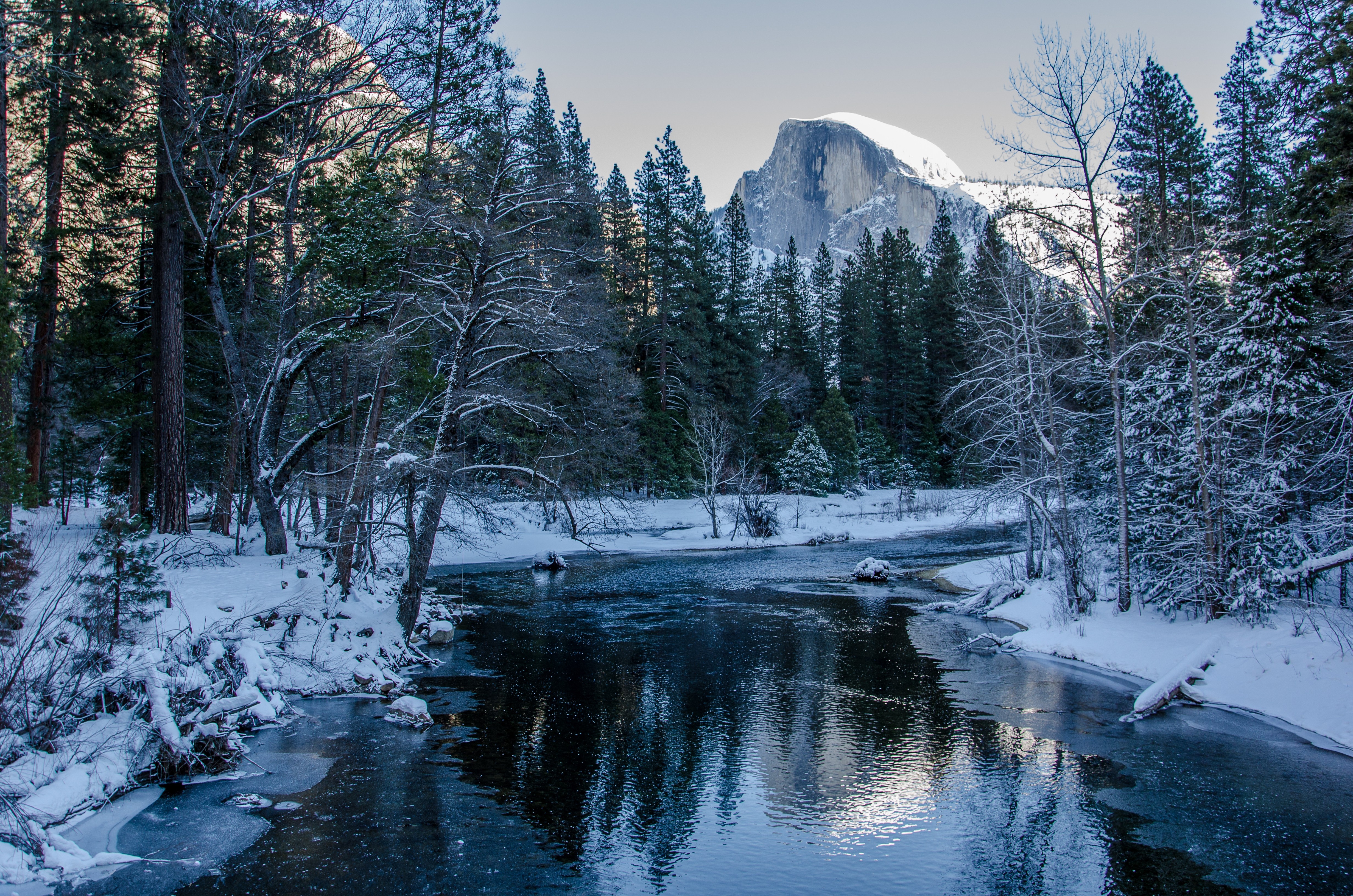 Скачать обои бесплатно Зима, Река, Снег, Лес, Дерево, Земля/природа картинка на рабочий стол ПК