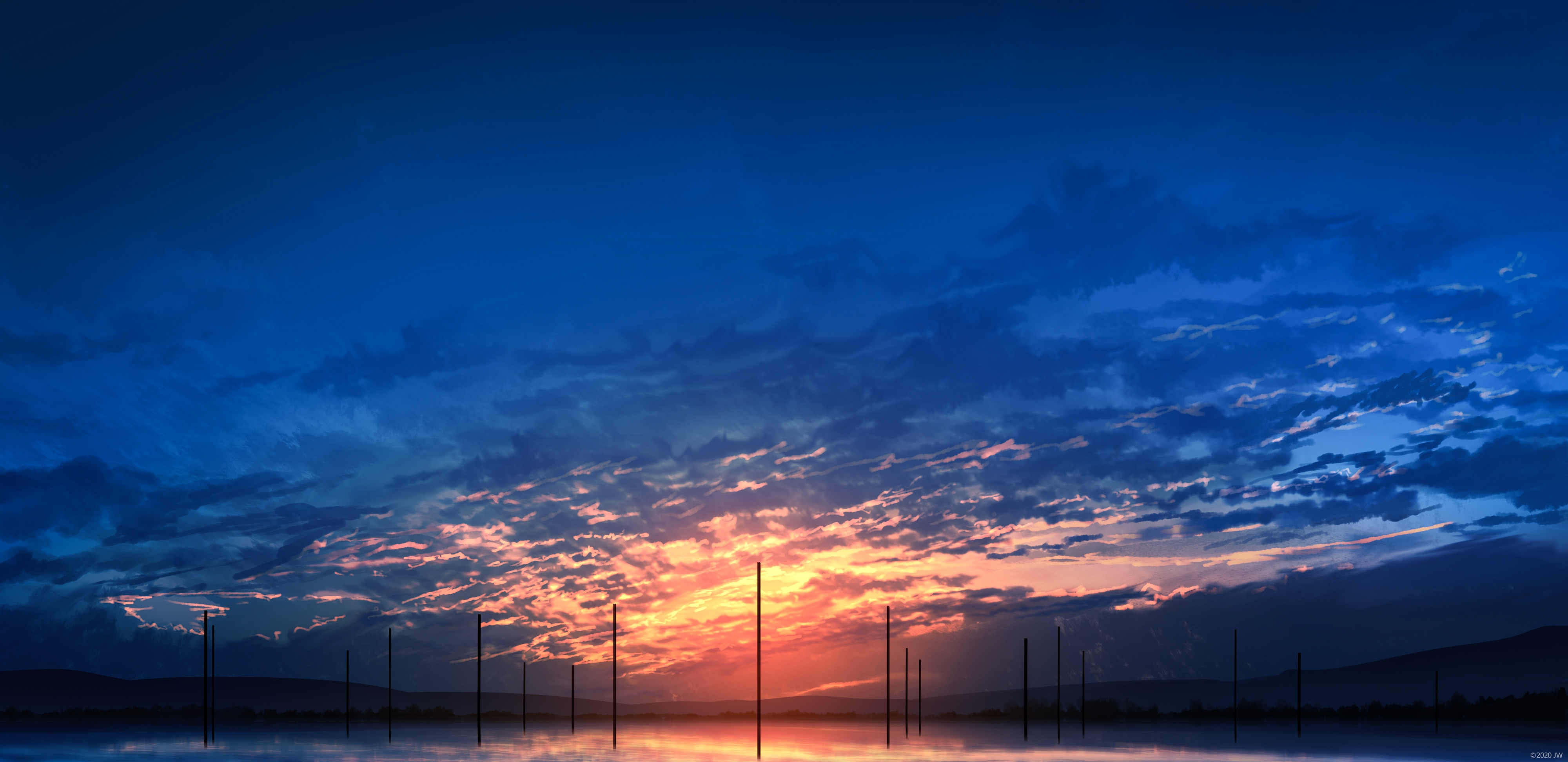 Download mobile wallpaper Anime, Sunset, Sky, Cloud for free.