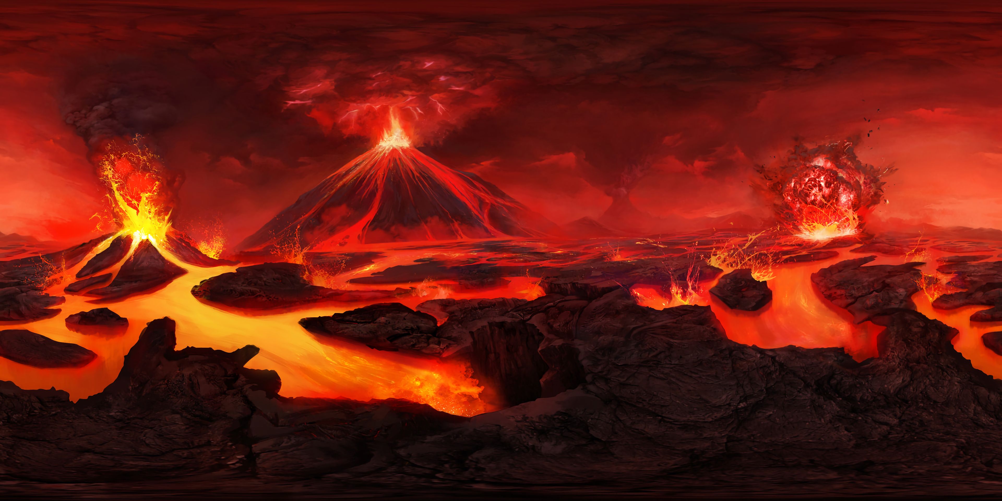 volcano, art, flash, lava
