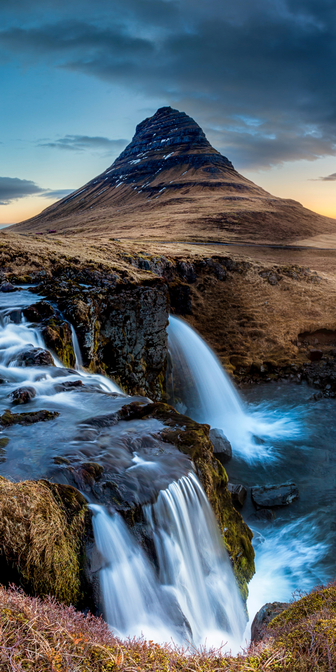 Download mobile wallpaper Landscape, Nature, Mountain, Waterfall, Earth, Iceland, River, Kirkjufell for free.