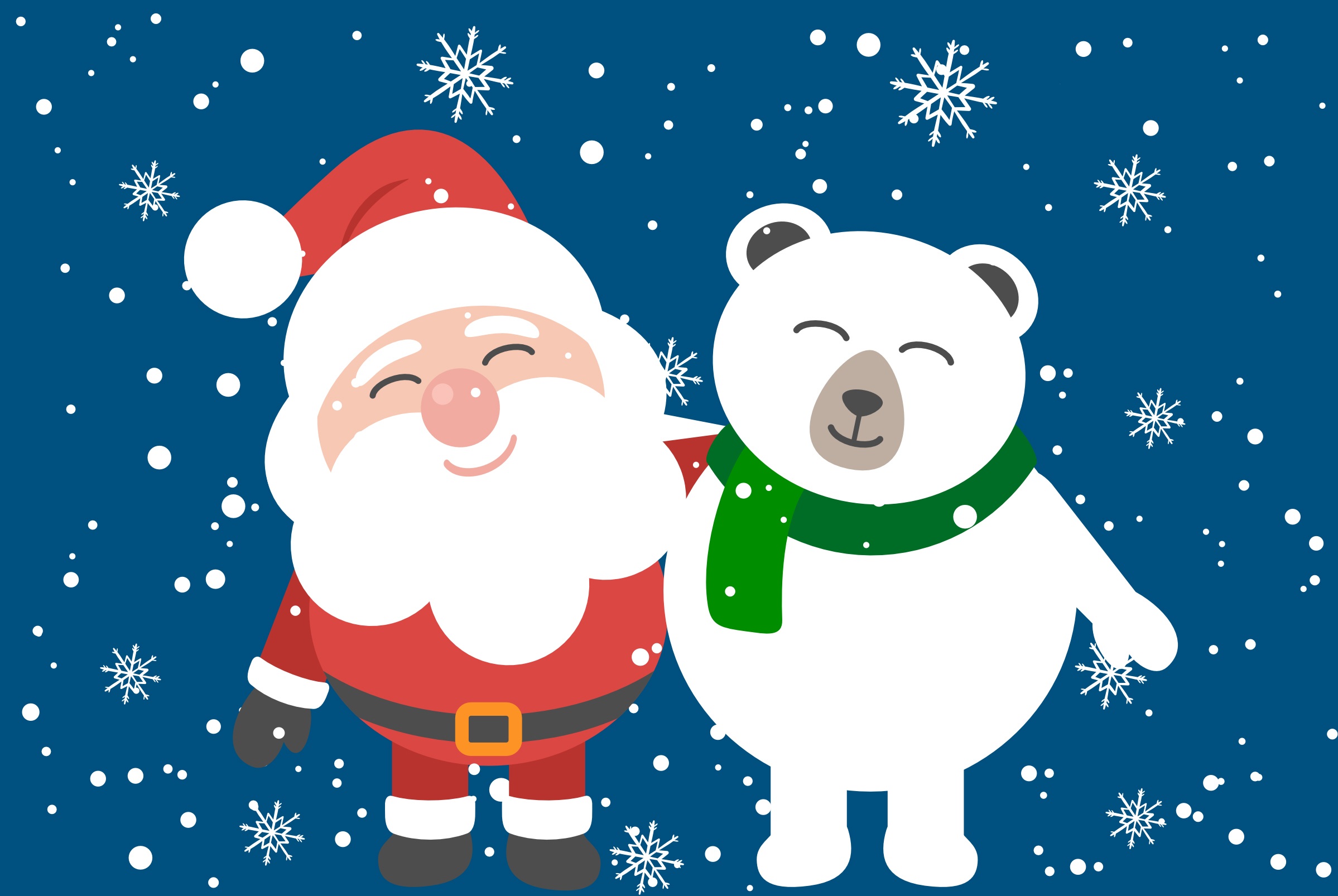 Скачать обои бесплатно Снежинки, Рождество, Медведь, Праздничные, Санта картинка на рабочий стол ПК
