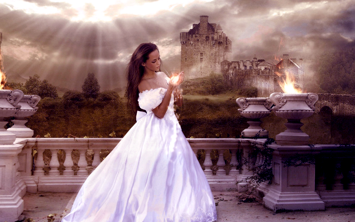 Free download wallpaper Fantasy, Women, Castle on your PC desktop