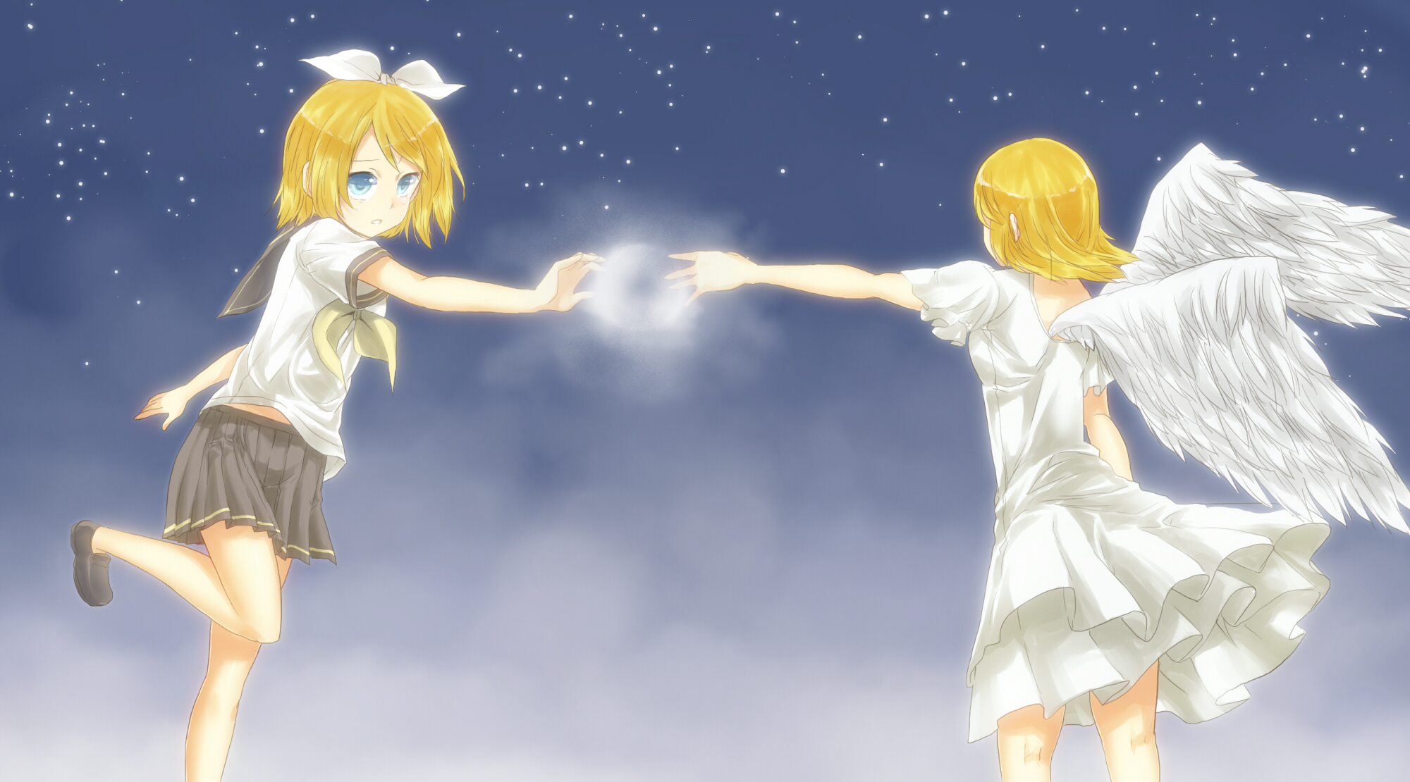 Laden Sie das Engel, Licht, Vocaloid, Nacht, Animes, Rin Kagamine-Bild kostenlos auf Ihren PC-Desktop herunter