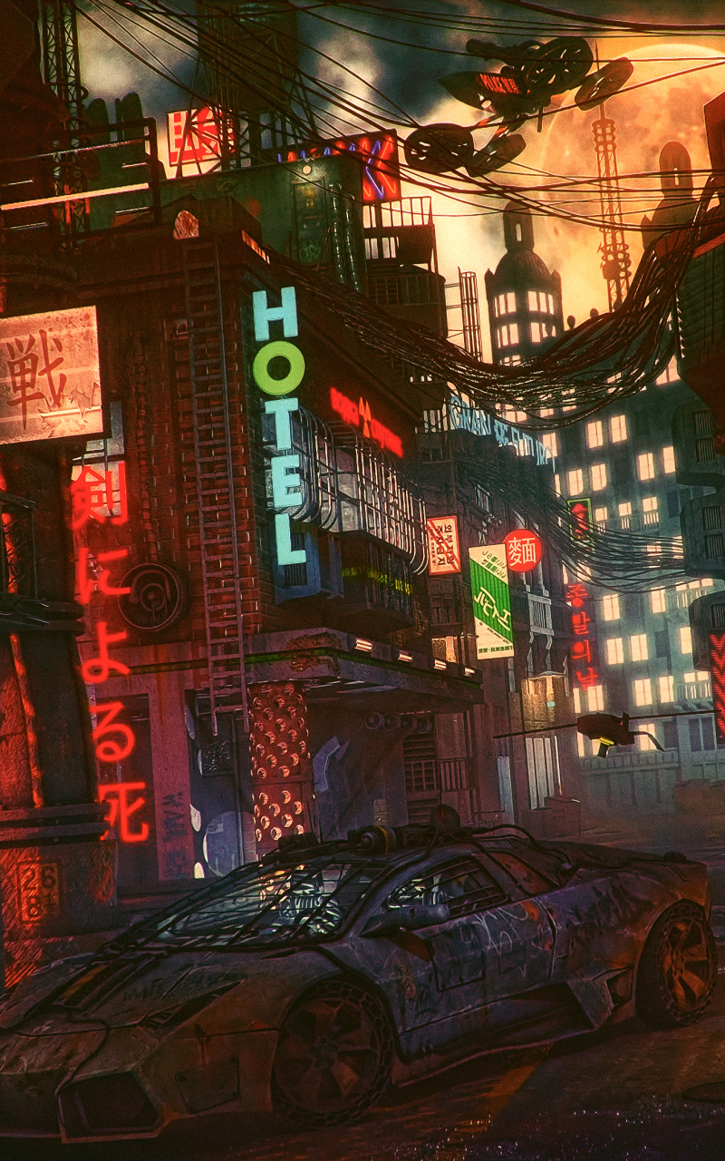 Handy-Wallpaper Cyberpunk, Science Fiction, Nacht, Futuristisch, Futuristische Stadt kostenlos herunterladen.
