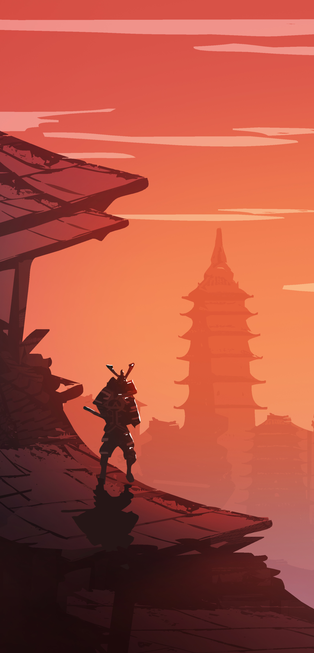 Download mobile wallpaper Fantasy, City, Warrior, Samurai for free.