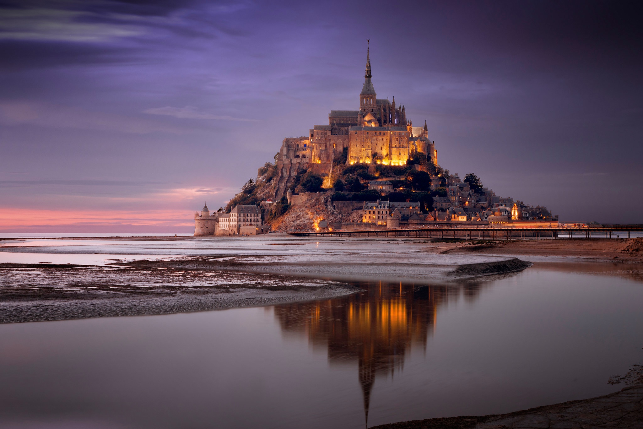 Free download wallpaper Reflection, France, Mont Saint Michel, Monastery, Religious, Normandy on your PC desktop