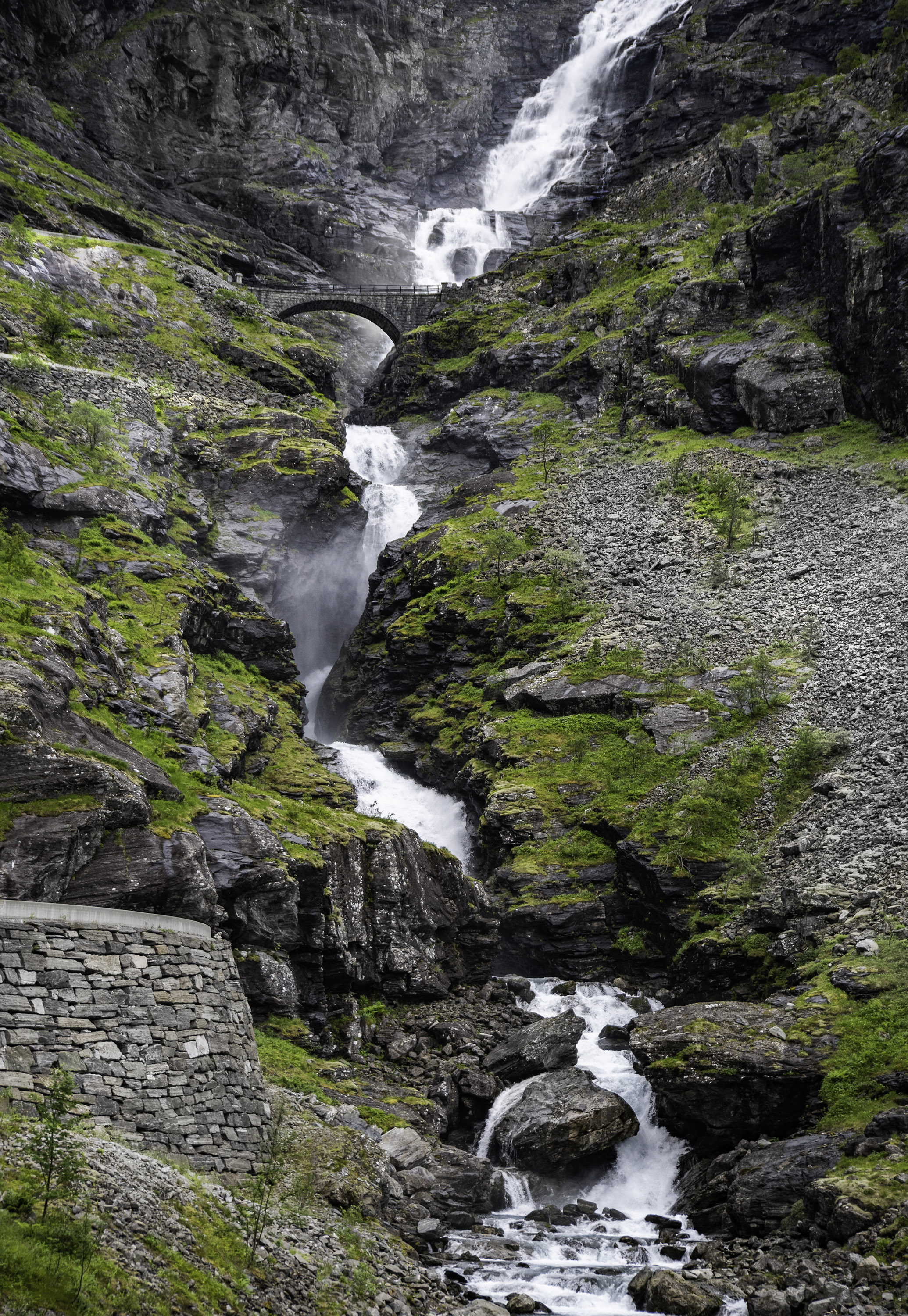 Download mobile wallpaper Rocks, Bridge, Stones, Waterfall, Water, Nature for free.