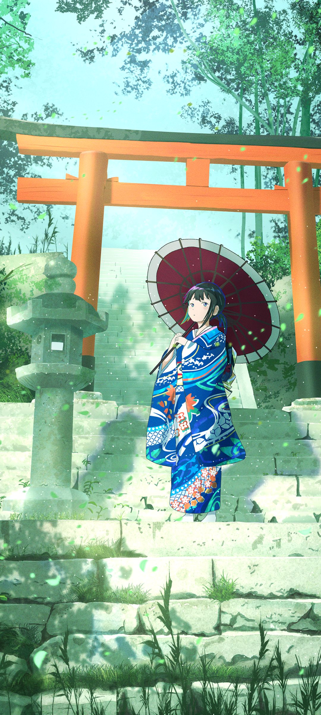 Download mobile wallpaper Anime, Stairs, Umbrella, Original for free.