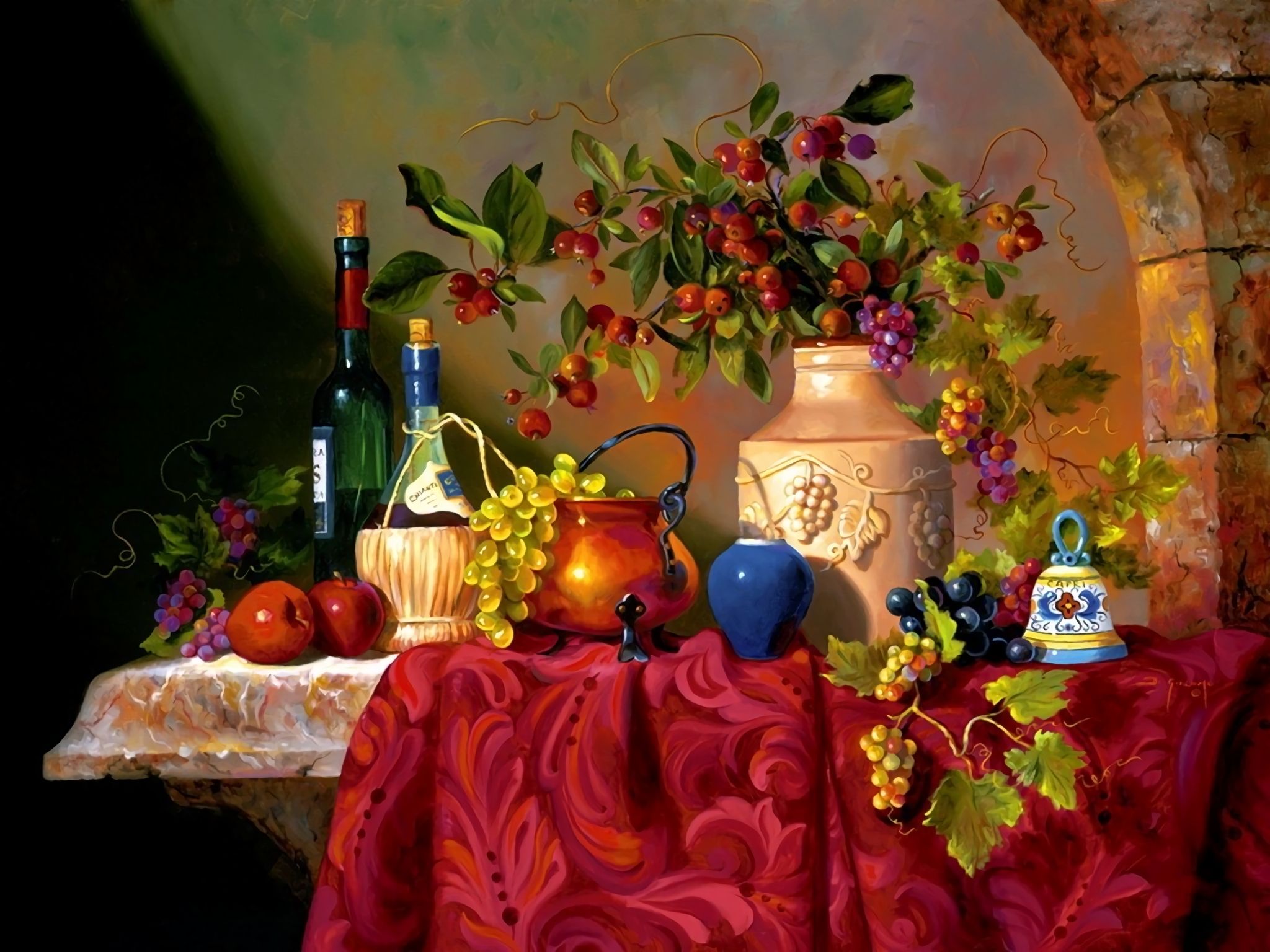 Download mobile wallpaper Still Life, Flower, Fruit, Vase, Photography, Wine for free.