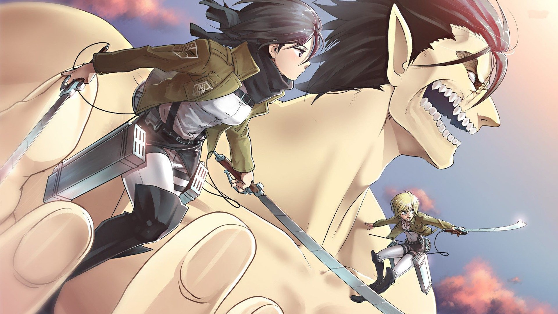 Handy-Wallpaper Animes, Armin Arlert, Mikasa Ackermann, Attack On Titan kostenlos herunterladen.
