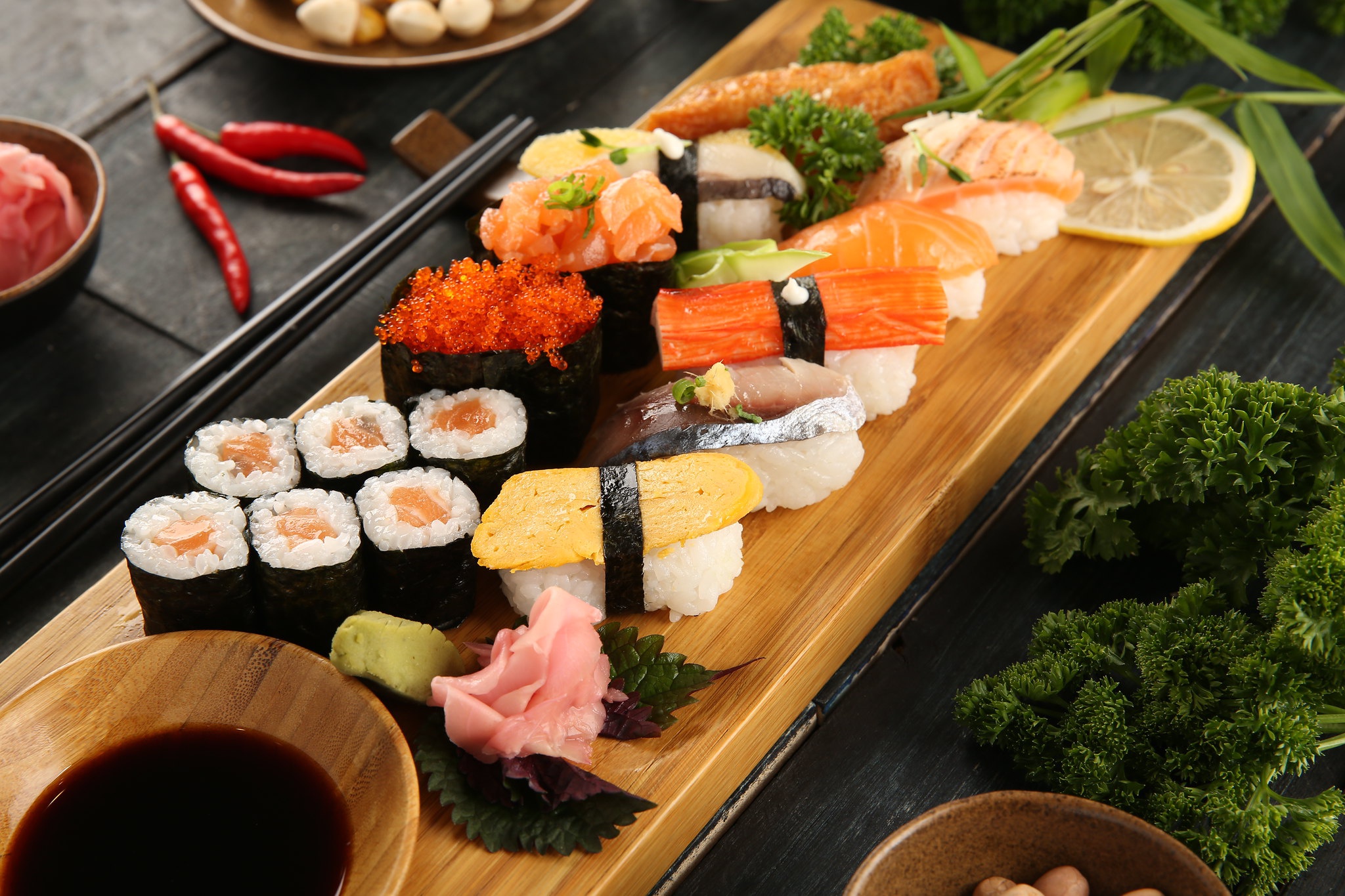 Download mobile wallpaper Food, Sushi, Still Life, Fish, Seafood for free.