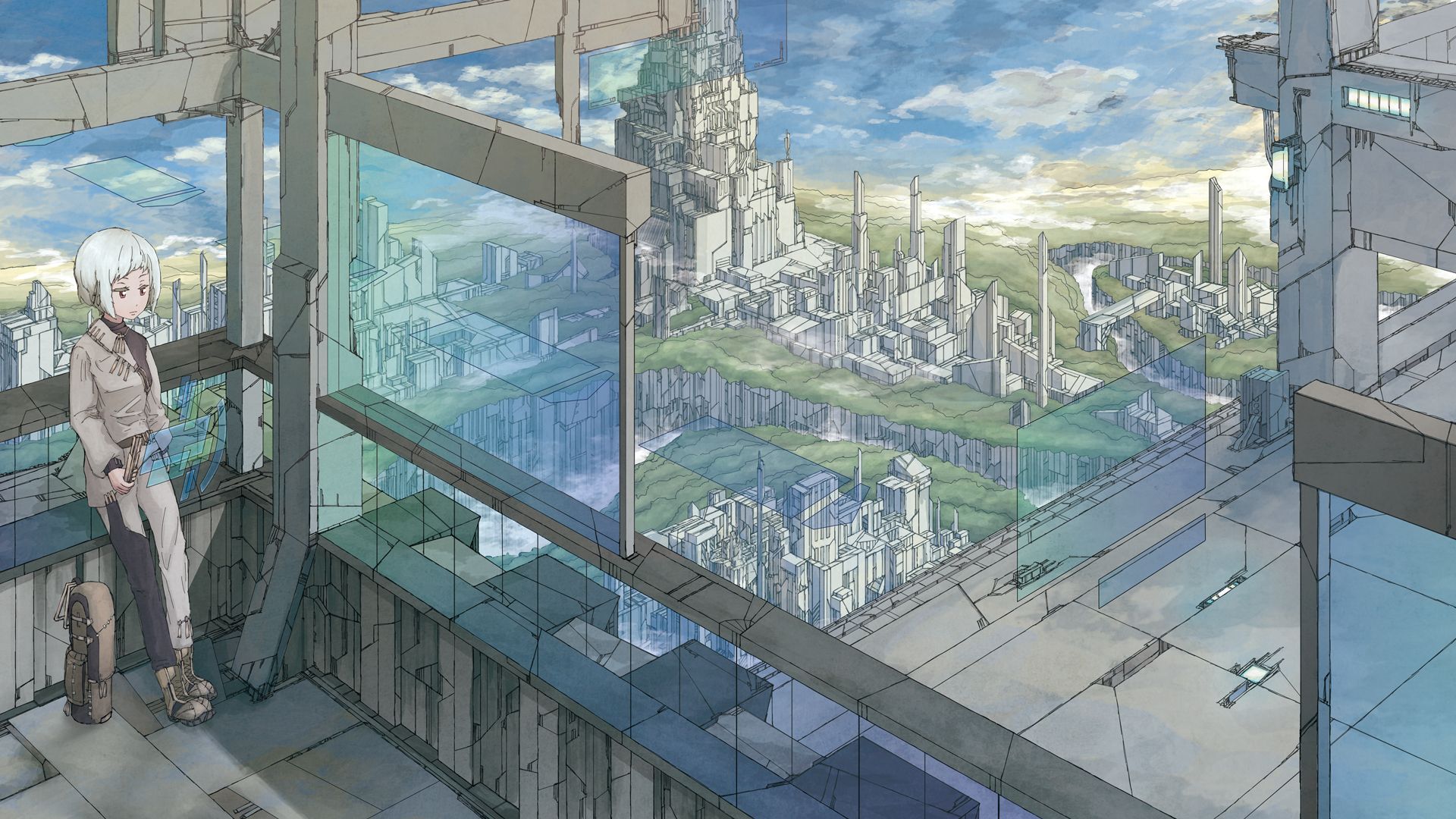 Download mobile wallpaper Anime, Sky, City, Glass, Original for free.